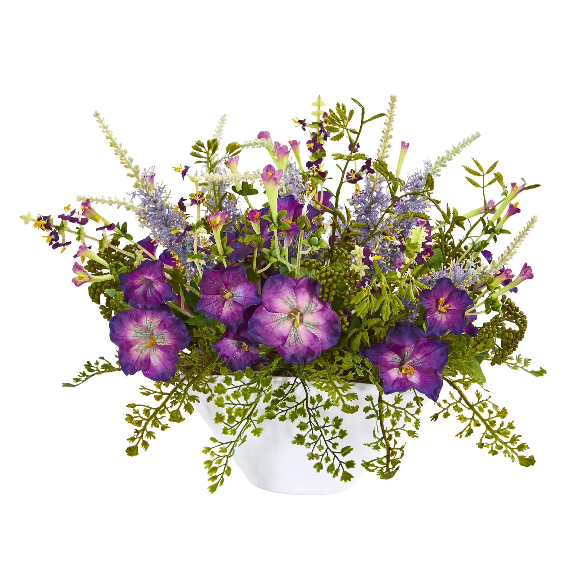 Morning Glory Artificial Arrangement White Vase