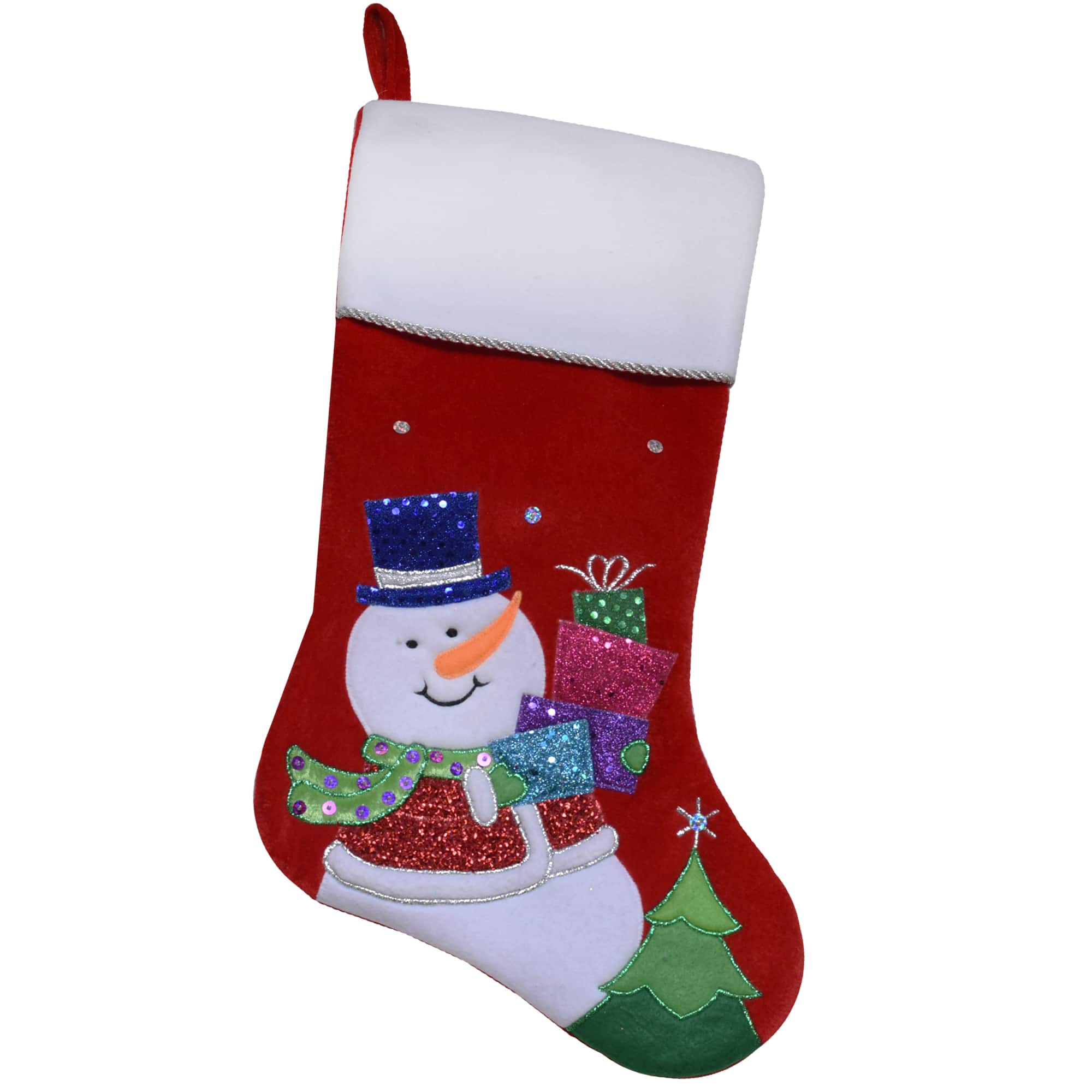 20.5&#x22; Embroidered Snowman with Glitter Presents Stocking