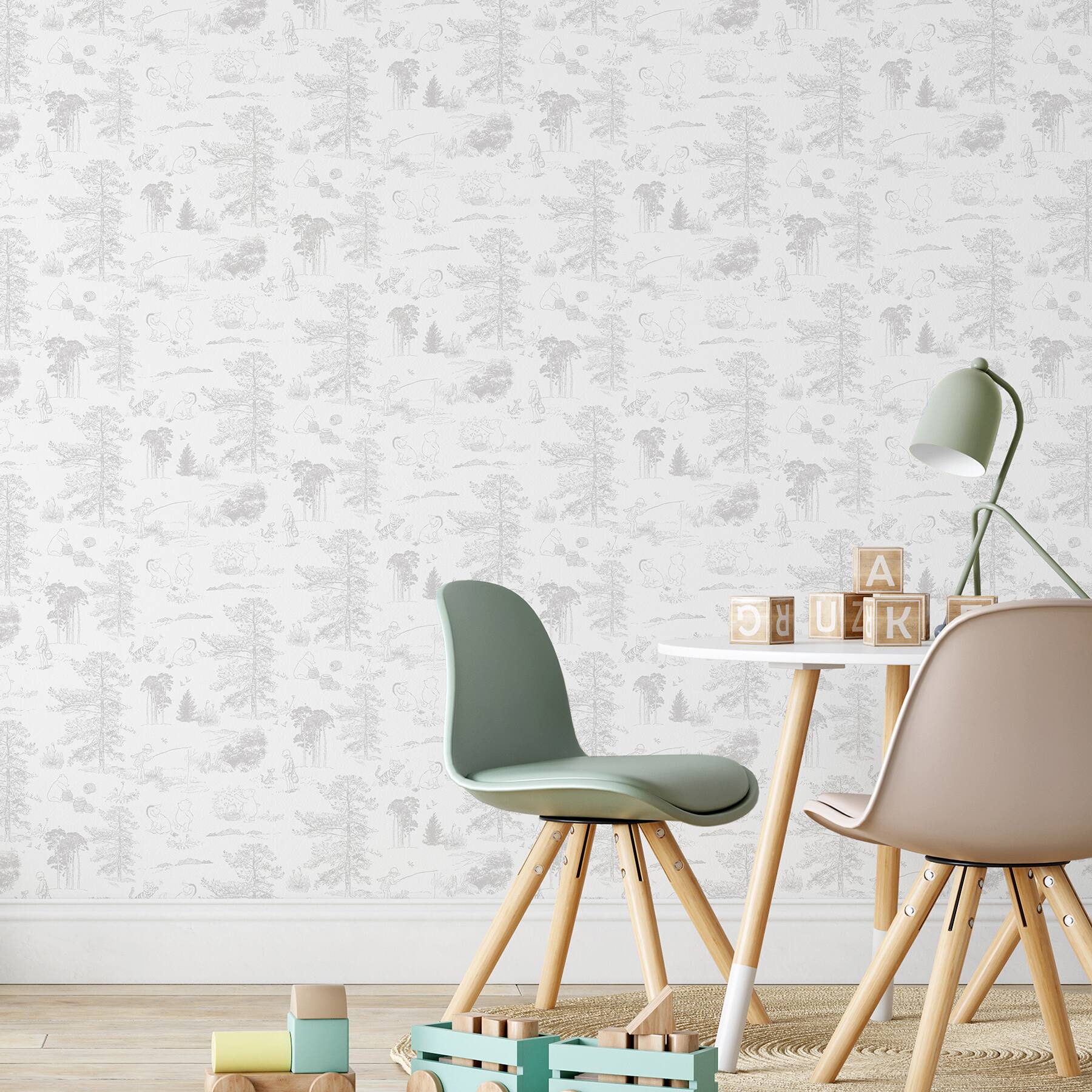 RoomMates Winnie The Pooh Gray Toile Peel &#x26; Stick Wallpaper