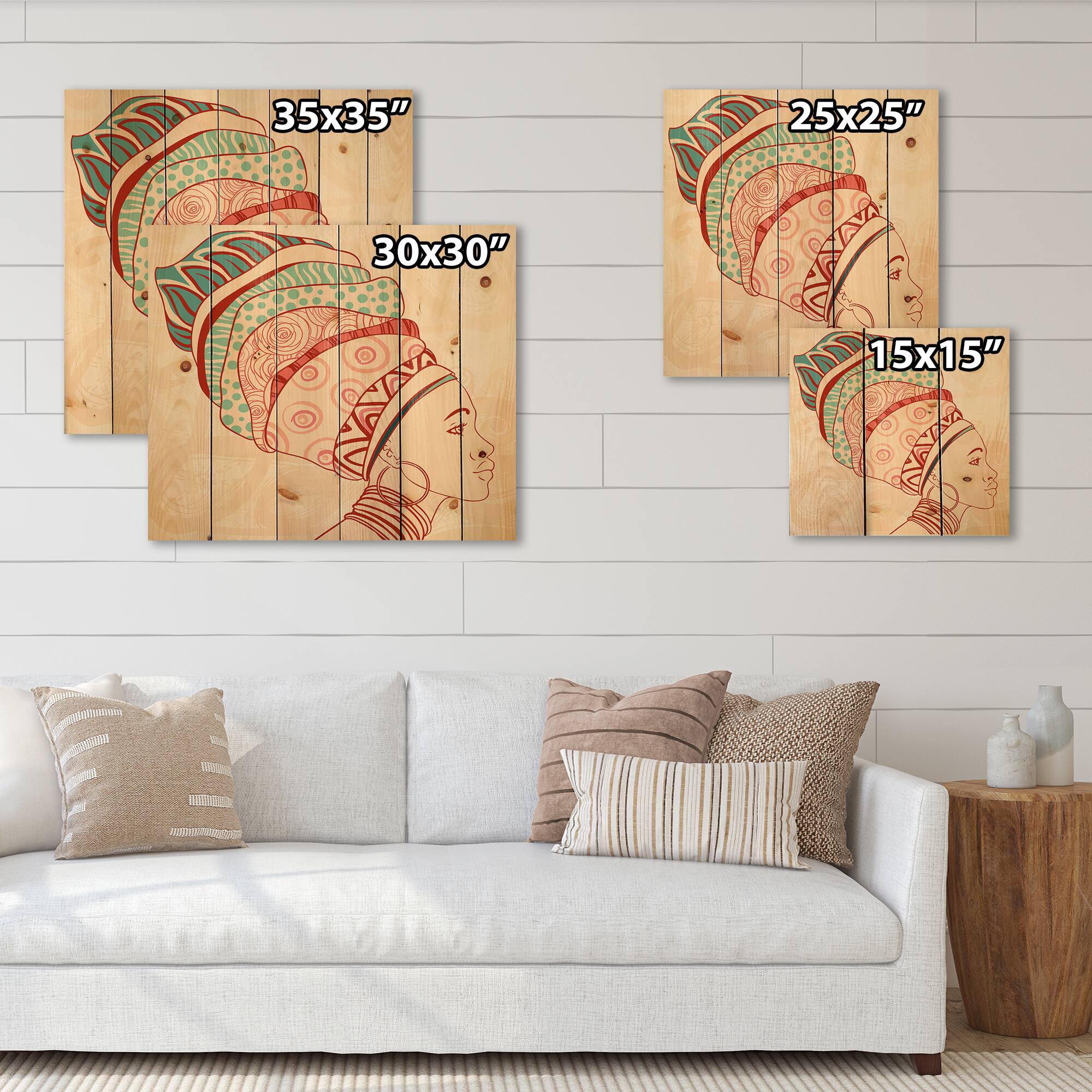 Designart - African American Woman with Turban II - Modern Print on Natural Pine Wood
