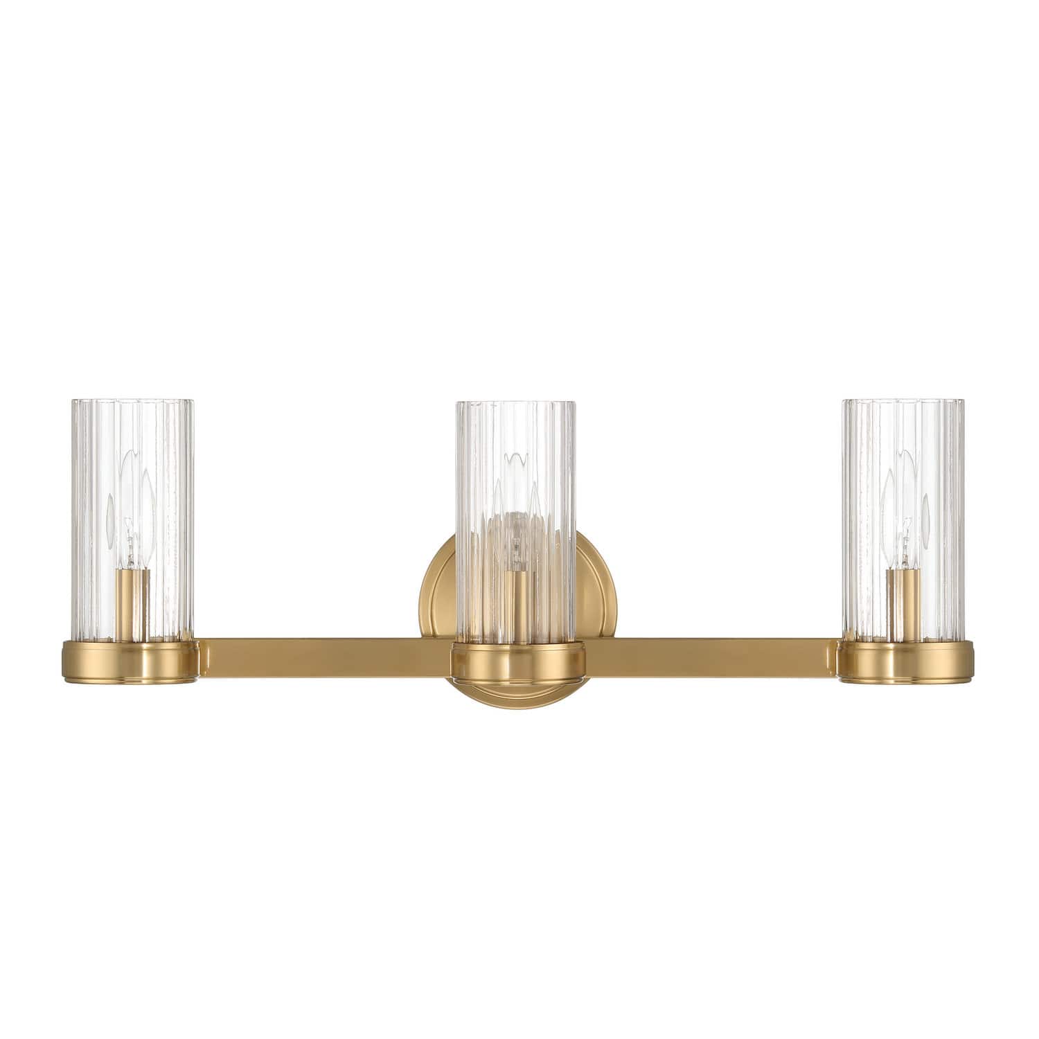 Hello Honey® Izzy Brushed Gold Metal & Clear Ribbed Glass 3-Light Vanity Light