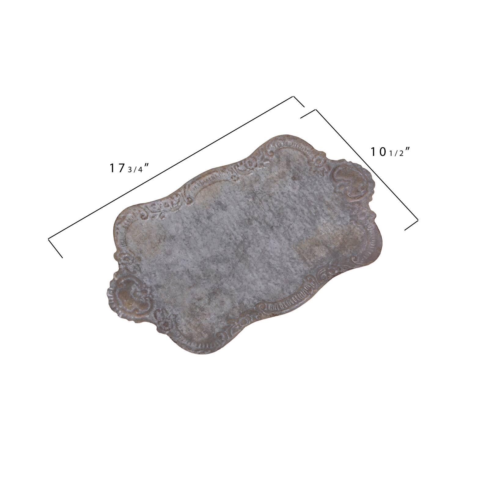 Hello Honey® 18" Decorative Distressed Gray Metal Tray