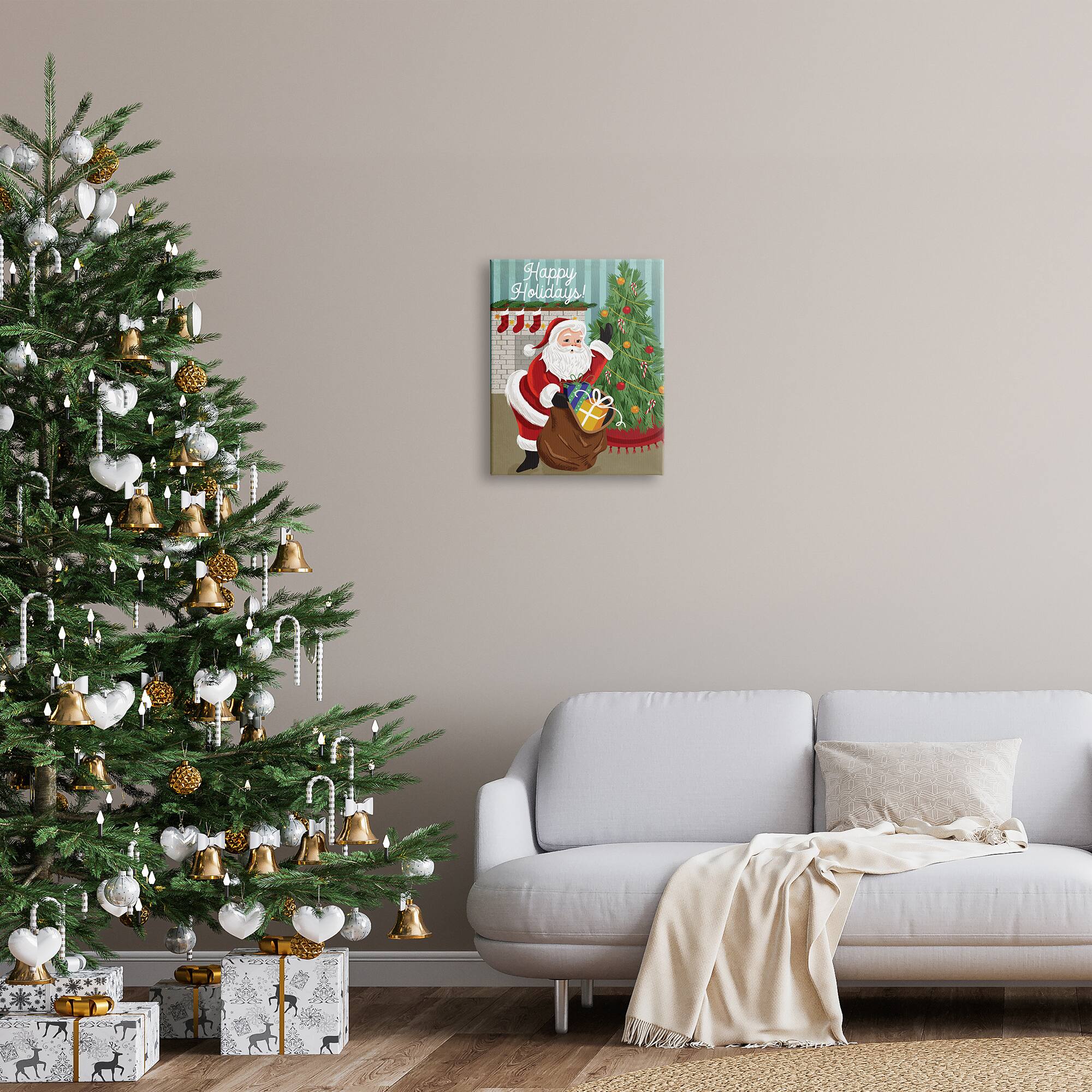 Stupell Industries Happy Holidays Santa Gift Bag Canvas Wall Art