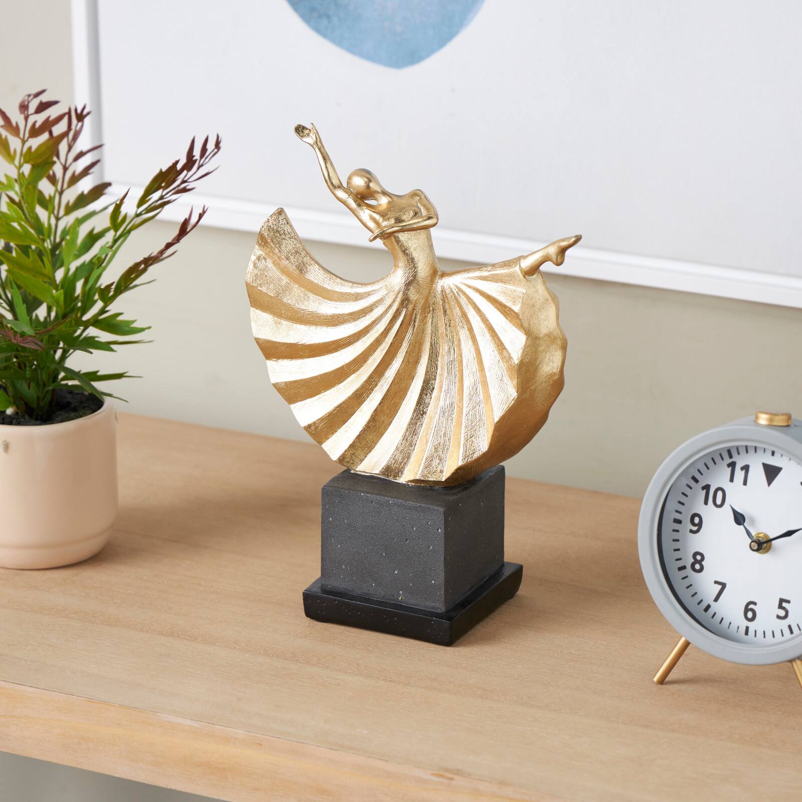 12" Gold Dancer Sculpture with Black Square Base