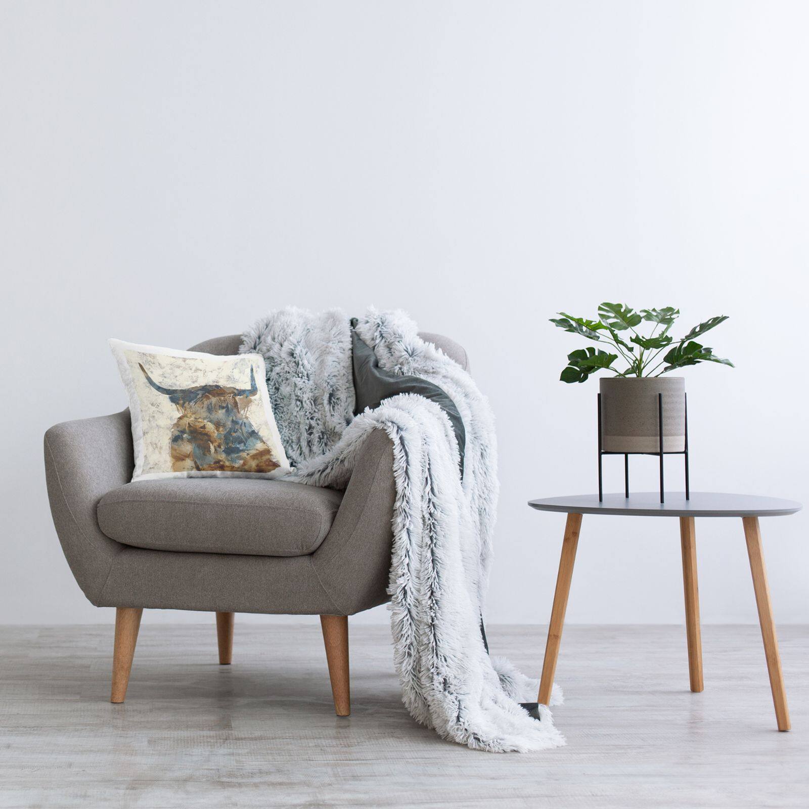 Stupell Industries Abstract Farmhouse Longhorn Highland Cattle Animal Throw Pillow, 18" x 18"