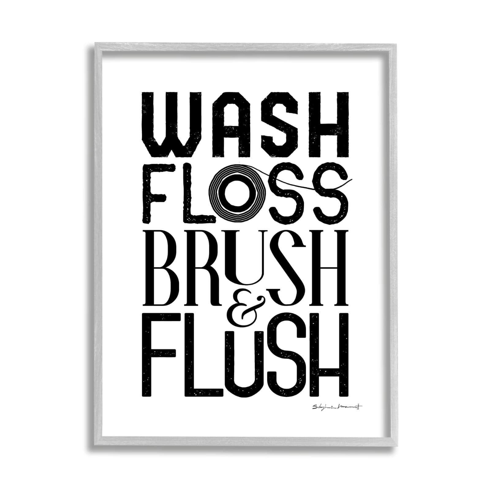 Stupell Industries Bathroom Terms Wash Floss Brush Flush Minimal Text Framed Wall Art