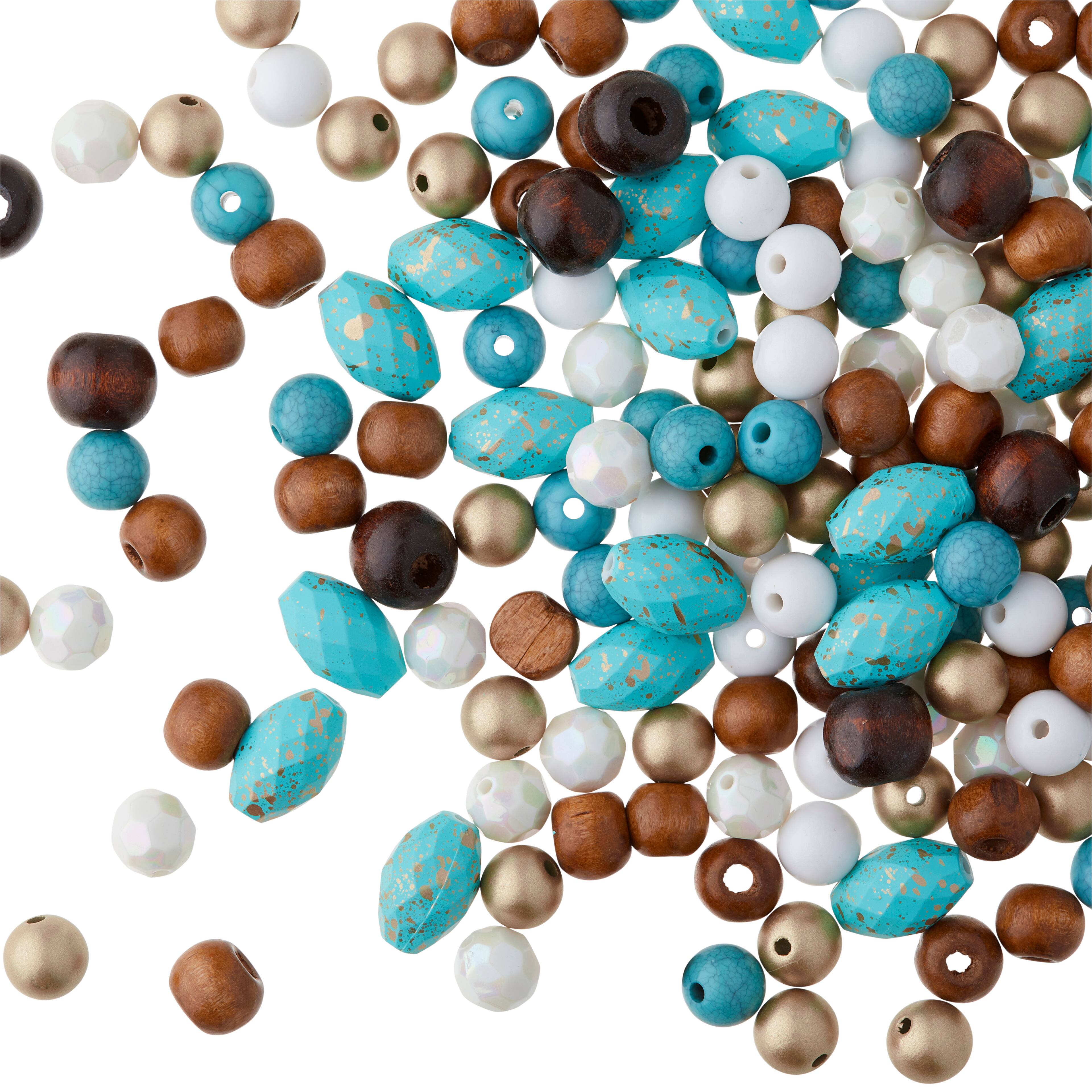 12 Pack: Mixed White, Brown & Turquoise Craft Beads by Bead Landing™