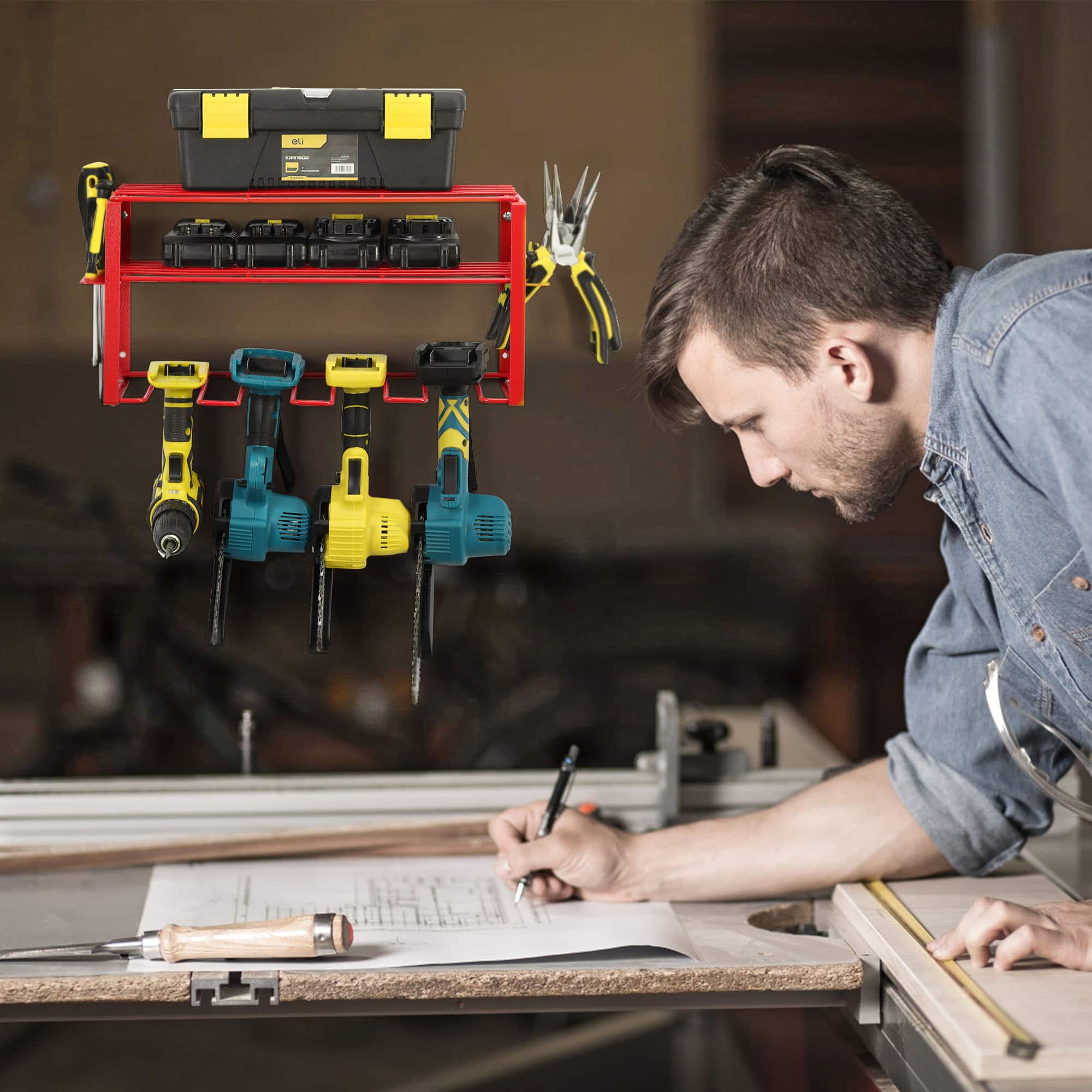 NEX™ 16.5" Red Power Tool Organizer Wall Shelf