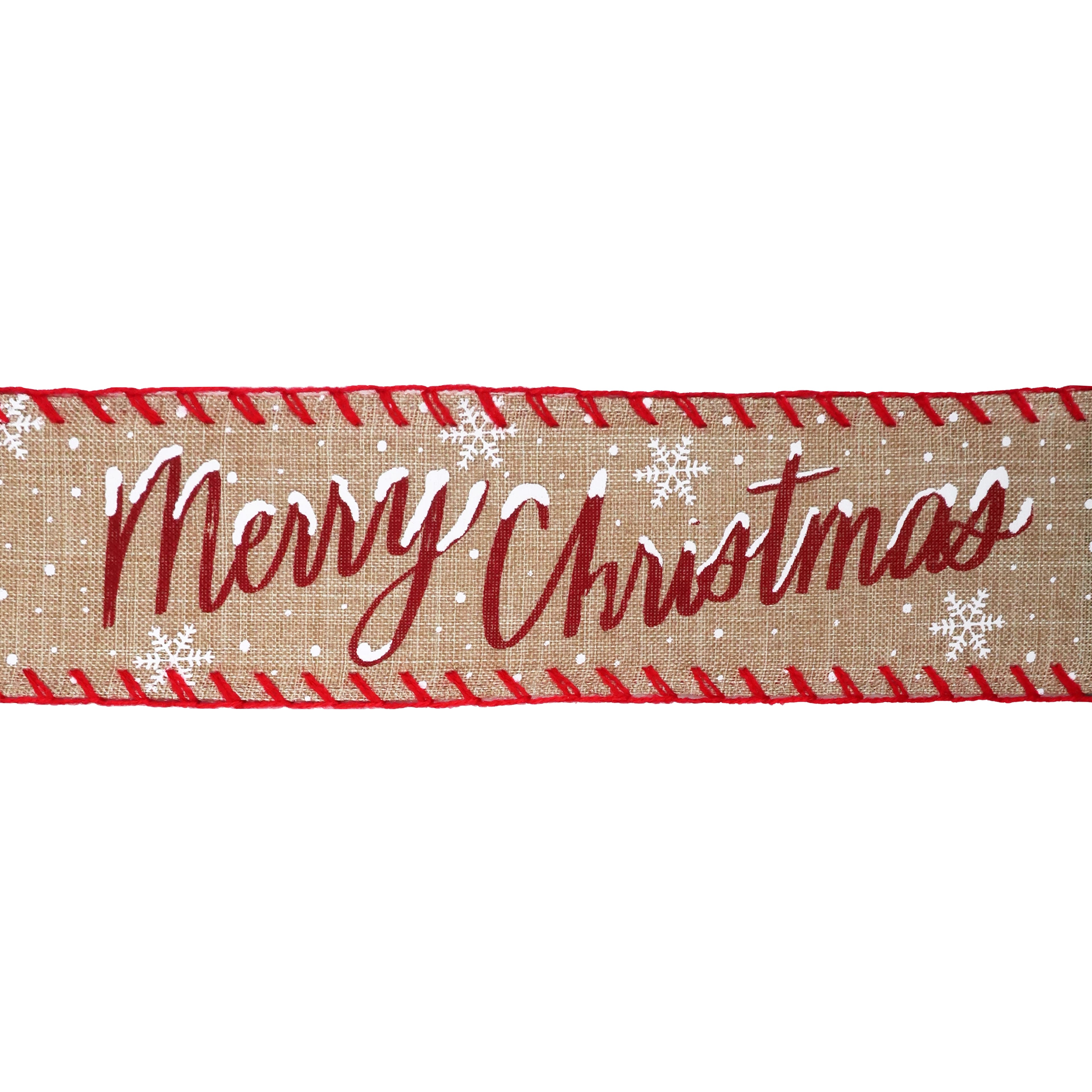 2.5&#x22; x 20ft. Wired Snowy Merry Christmas Faux Linen Ribbon by Celebrate It&#xAE; Christmas