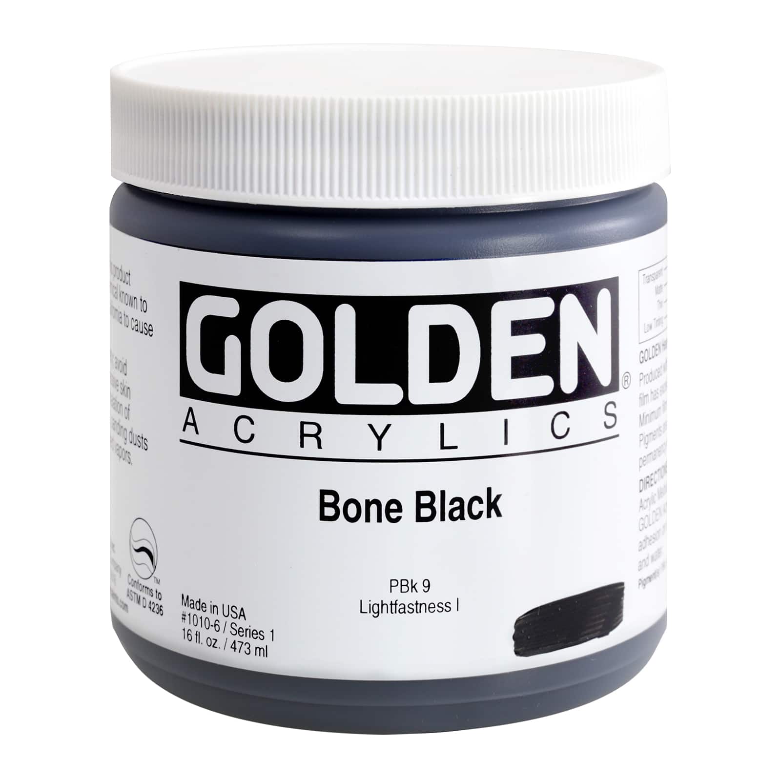 Golden Heavy Body Acrylic Paint, 16 oz in Bone Black