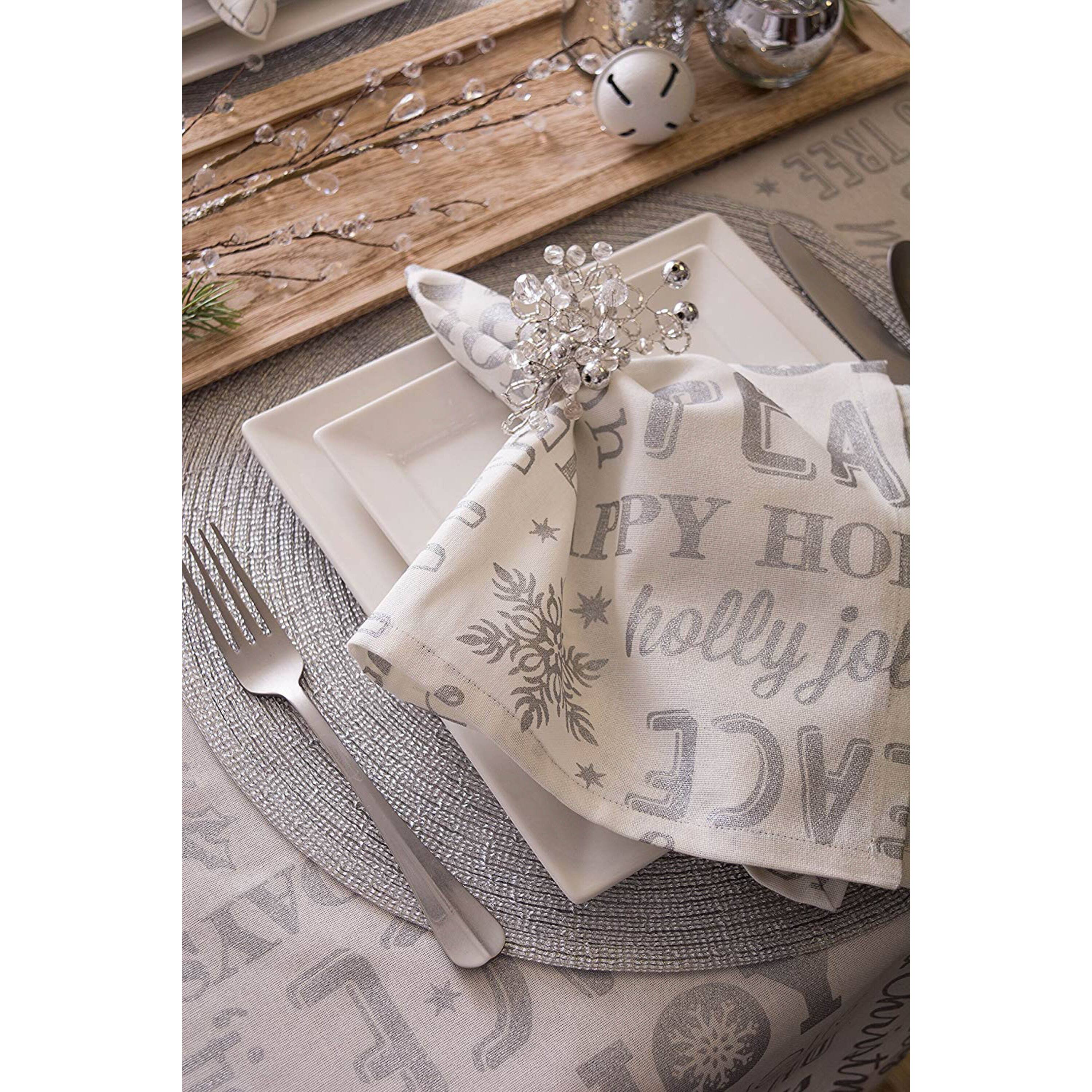 DII® Silver Christmas Collage Tablecloth