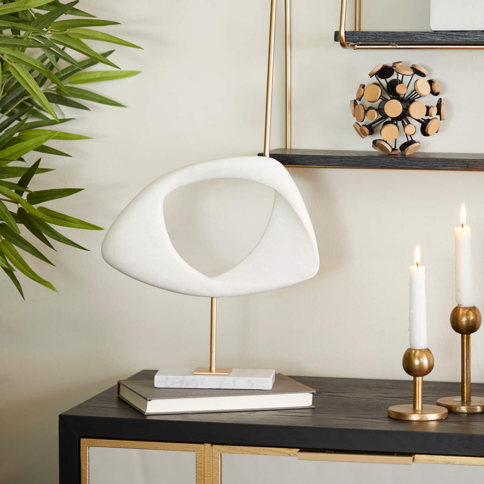 13" White Cut-Out Abstract Sculpture with Marble Stand