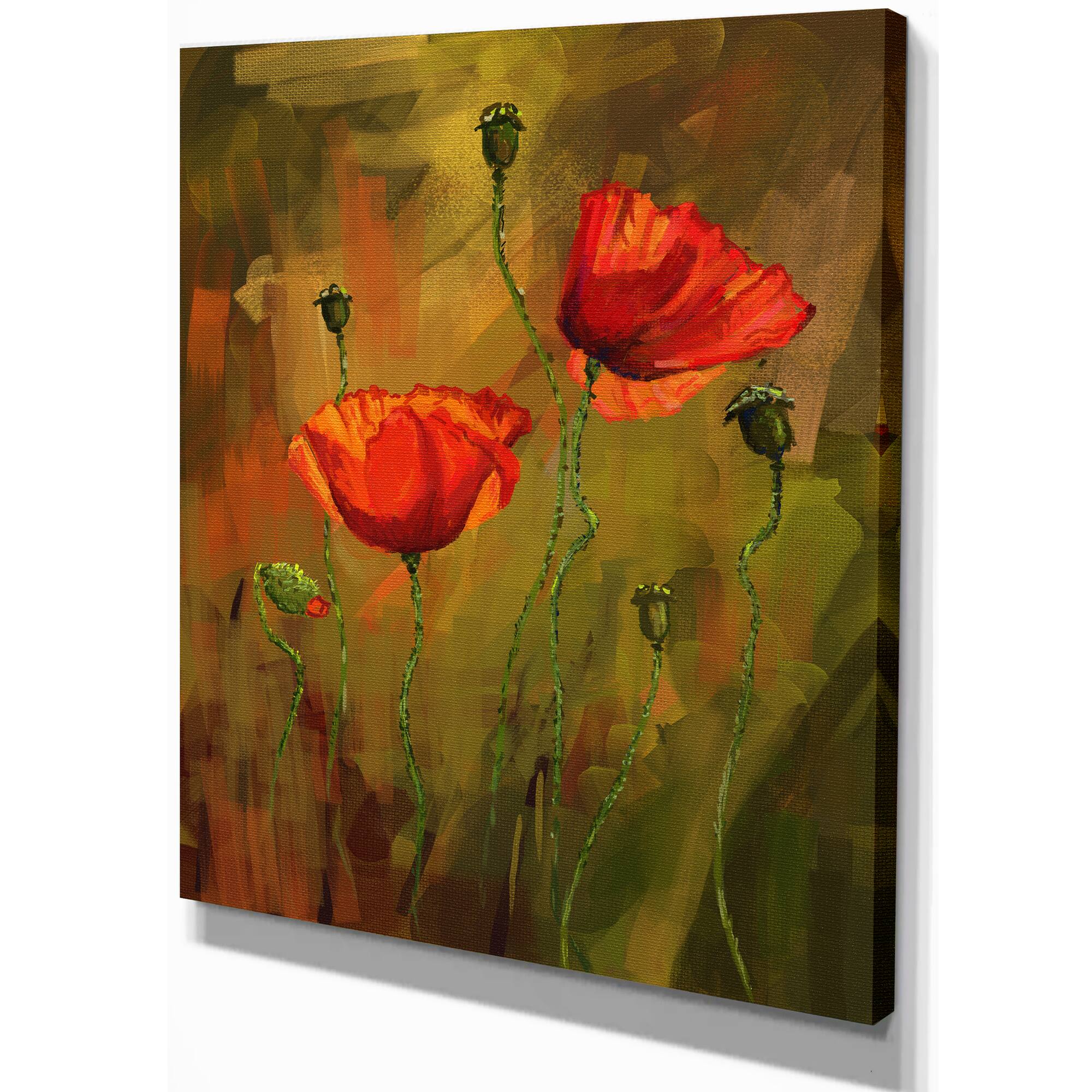 Designart - Watercolor Poppy Flowers - Floral Art Canvas Print
