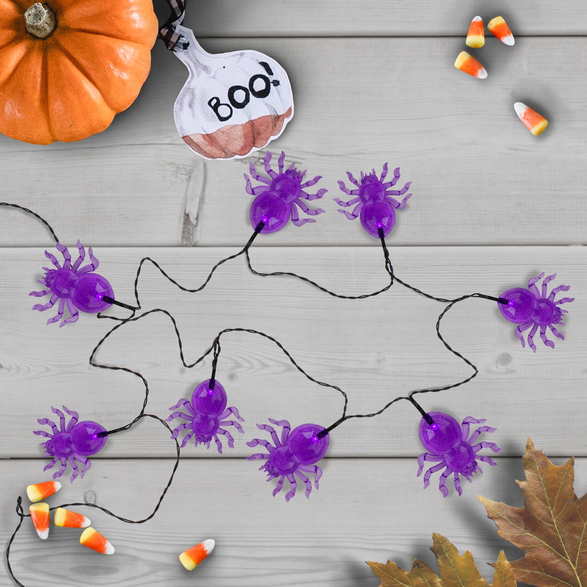 10ct. Purple LED Spider Halloween Lights