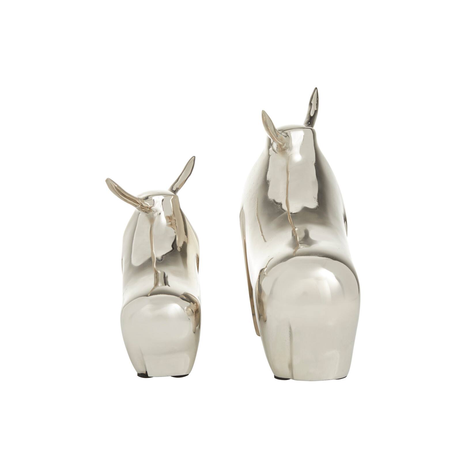 Silver Aluminum Contemporary Bulls Sculpture, Set of 2" 11", 8"