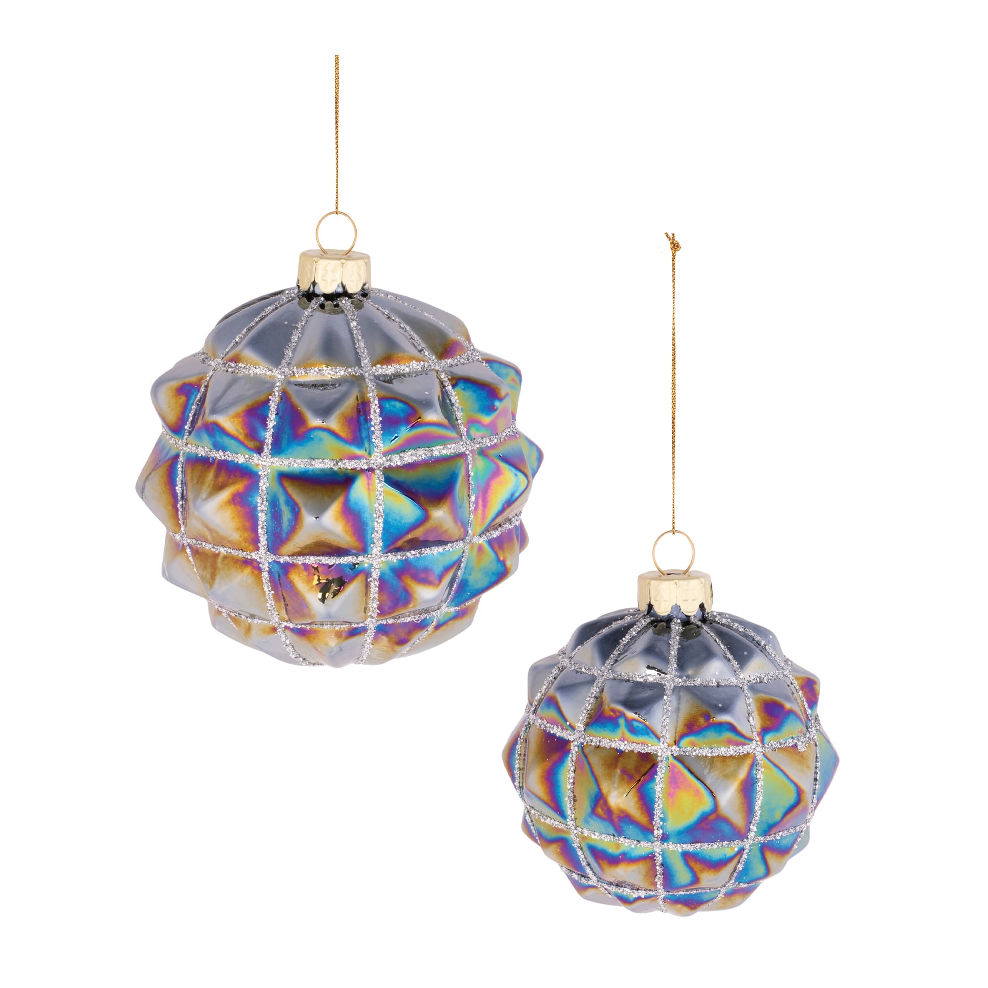 Blue and Gray Iridescent Textured Glass Ornament Set