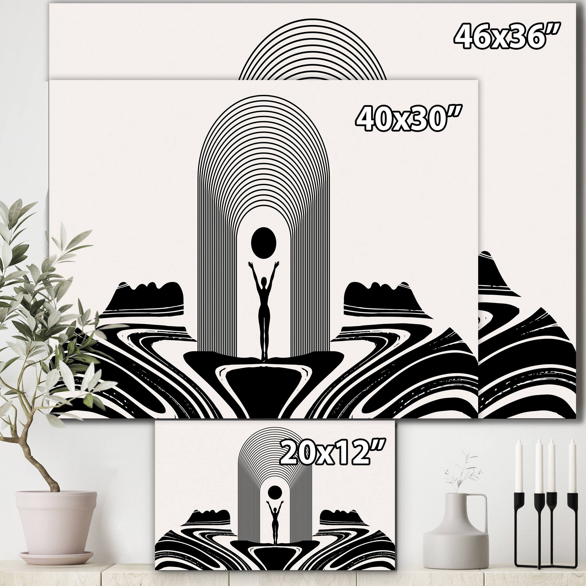 Designart - Empowered Cosmic Women Geometric Goddess Series Black And White III - Modern & Contemporary Canvas Wall Art Print