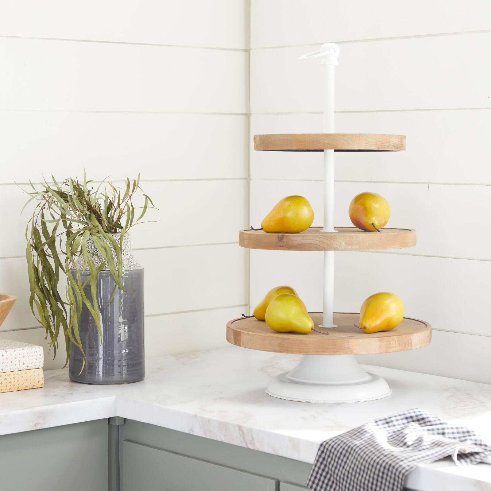 Brown Wood Farmhouse Tiered Server, 16&#x22; x 29&#x22;
