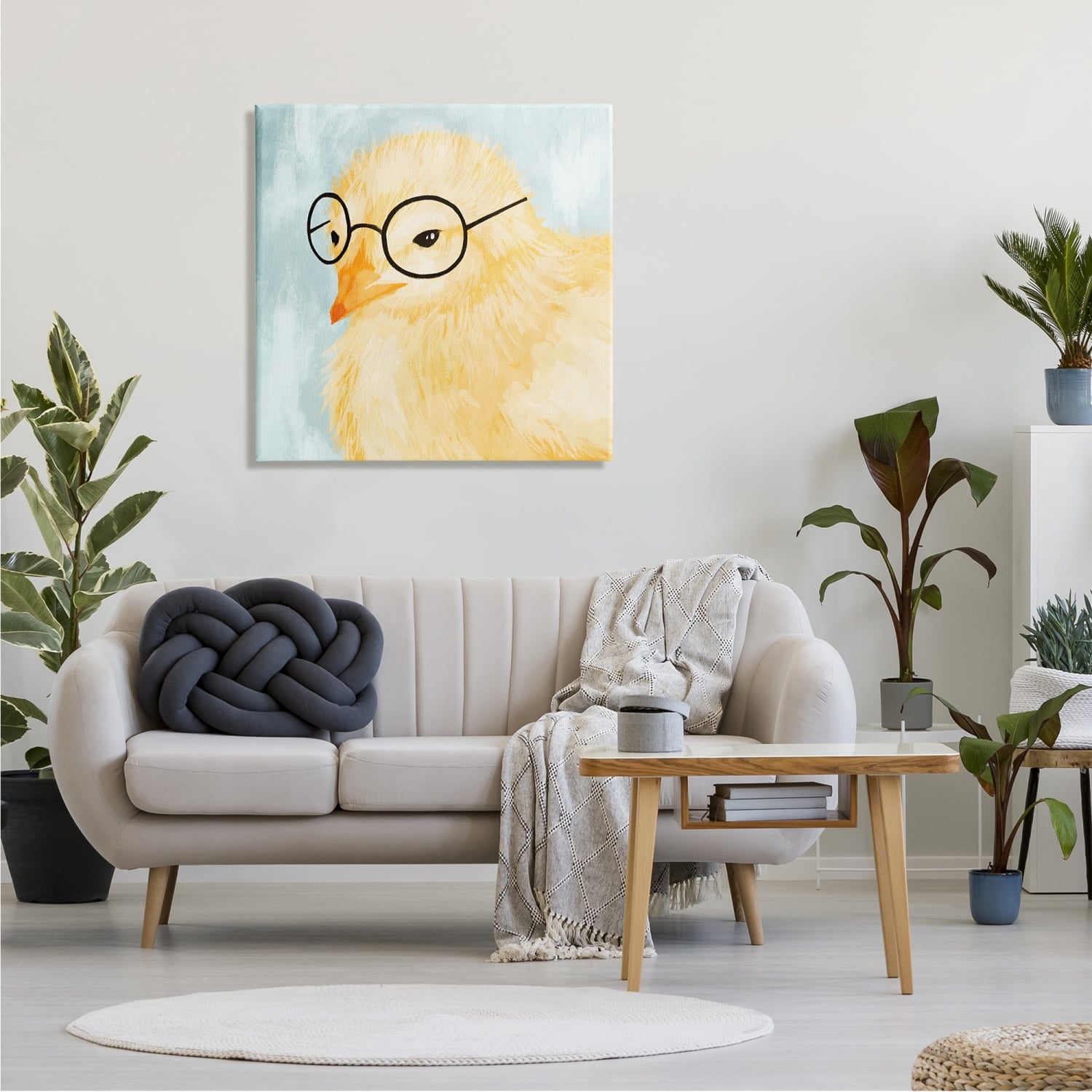 Stupell Industries Easter Chick Yellow Bird Black Glasses Animal Portrait Canvas Wall Art