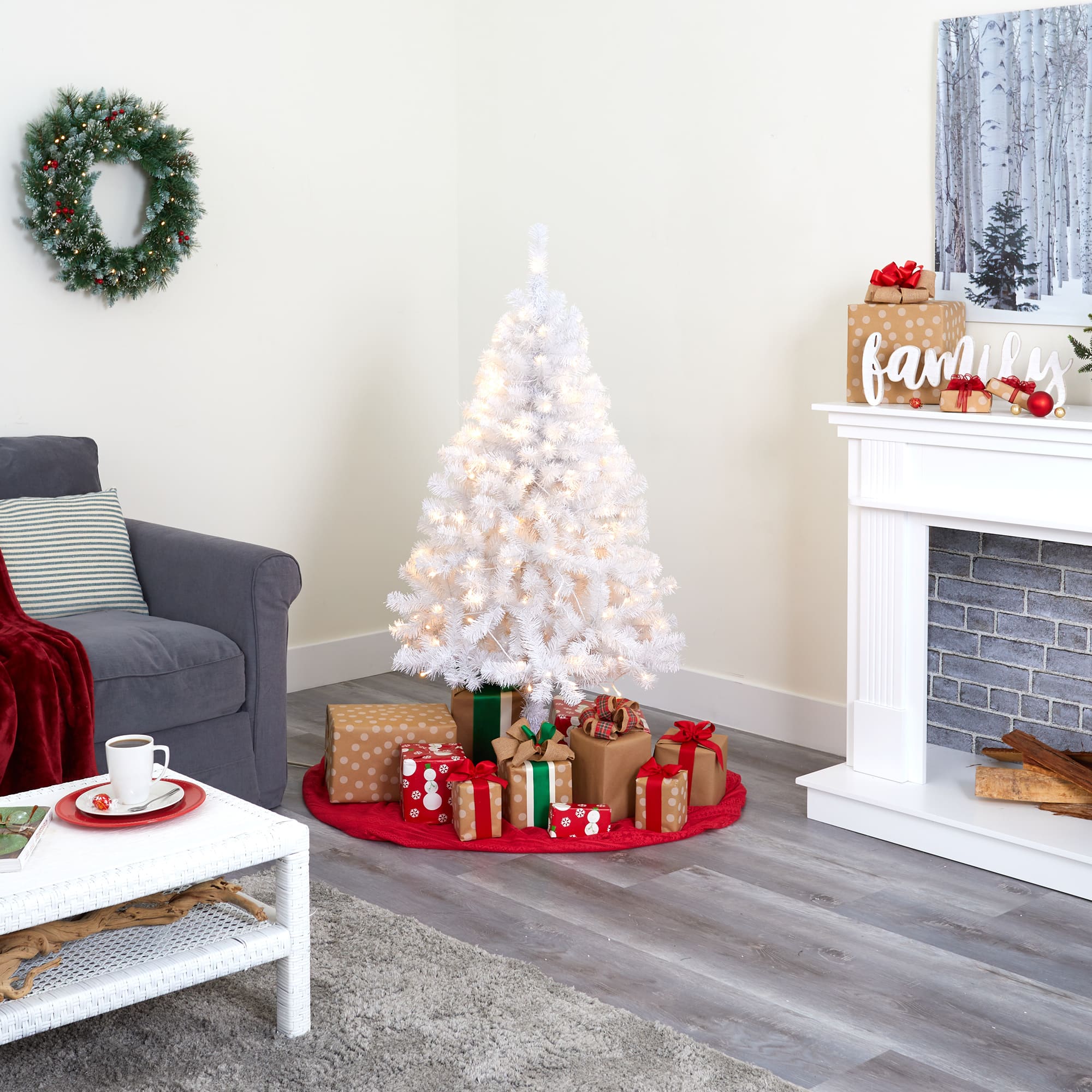 4ft. Pre-Lit White Artificial Christmas Tree, Clear LED Lights