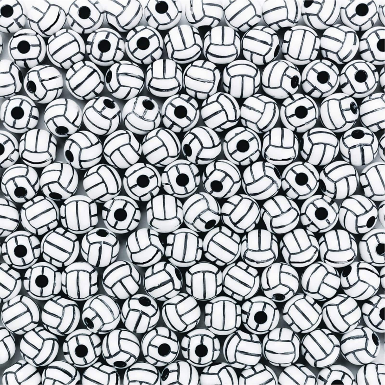 30 11mm Black and White Volleyball Round Plastic Sports Beads