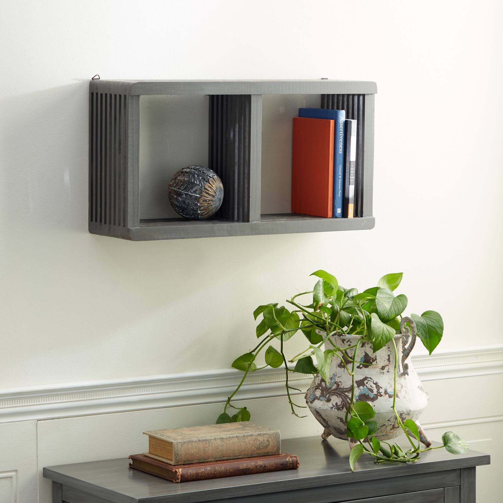 Gray Wood Contemporary Wall Shelf, 12&#x22; x 23&#x22; x 7&#x22;