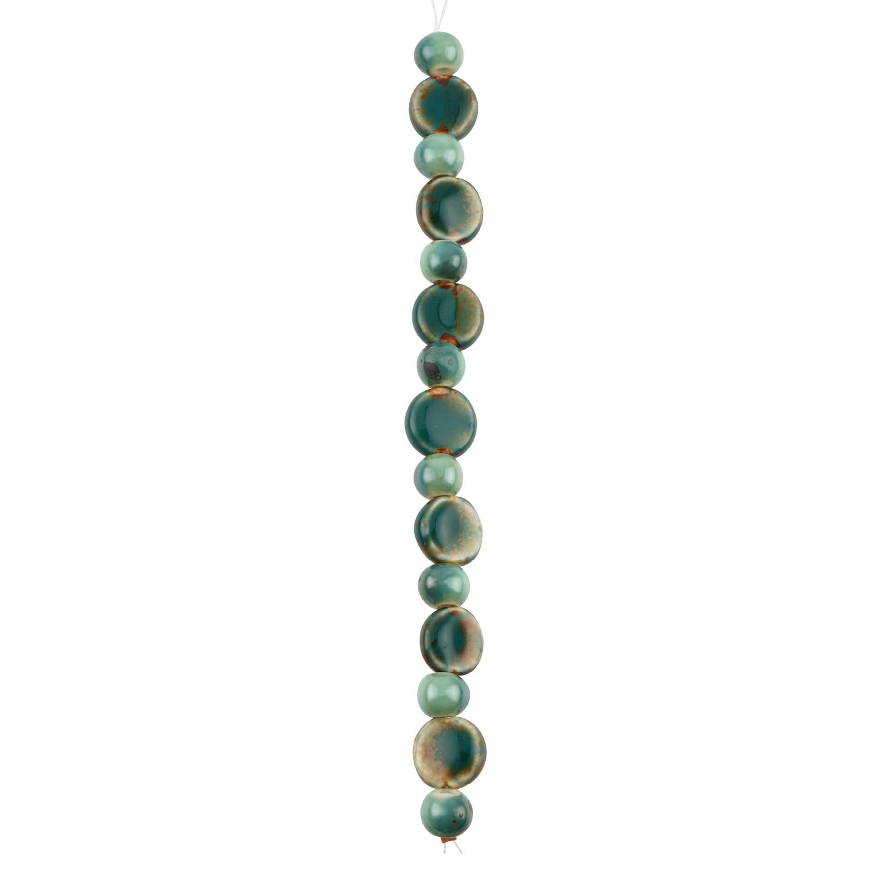 Teal Reactive Glaze Ceramic Disc &#x26; Round Beads by Bead Landing&#x2122;