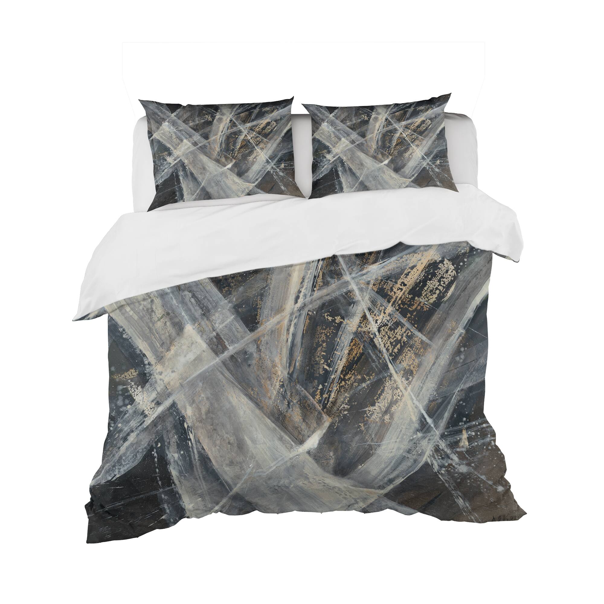 Designart &#x27;Abstract Glacial Black and White Painting&#x27; Geometric Bedding Set - Duvet Cover &#x26; Shams