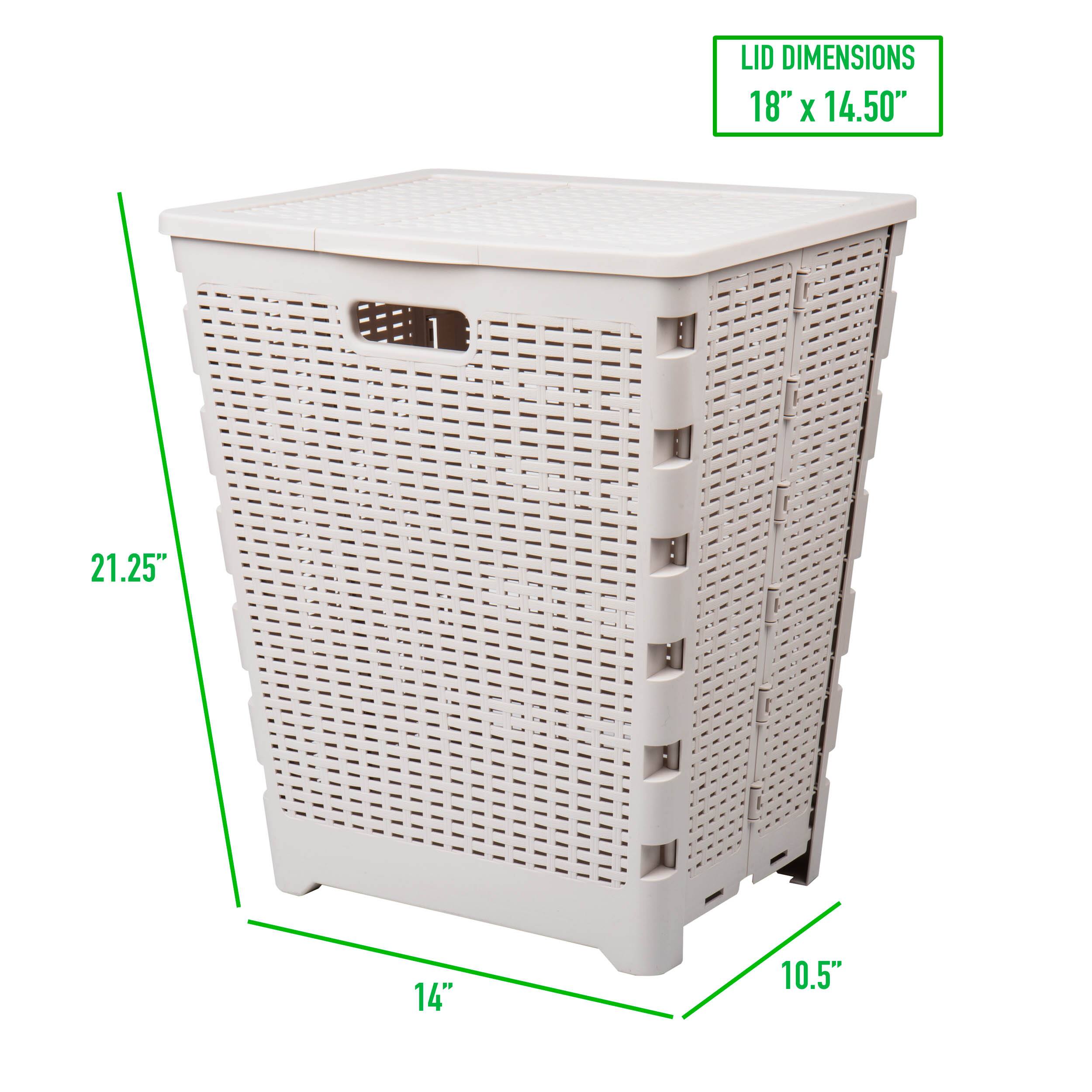 Mind Reader 21'' Ivory Folding Laundry Hamper Basket with Cutout Handles