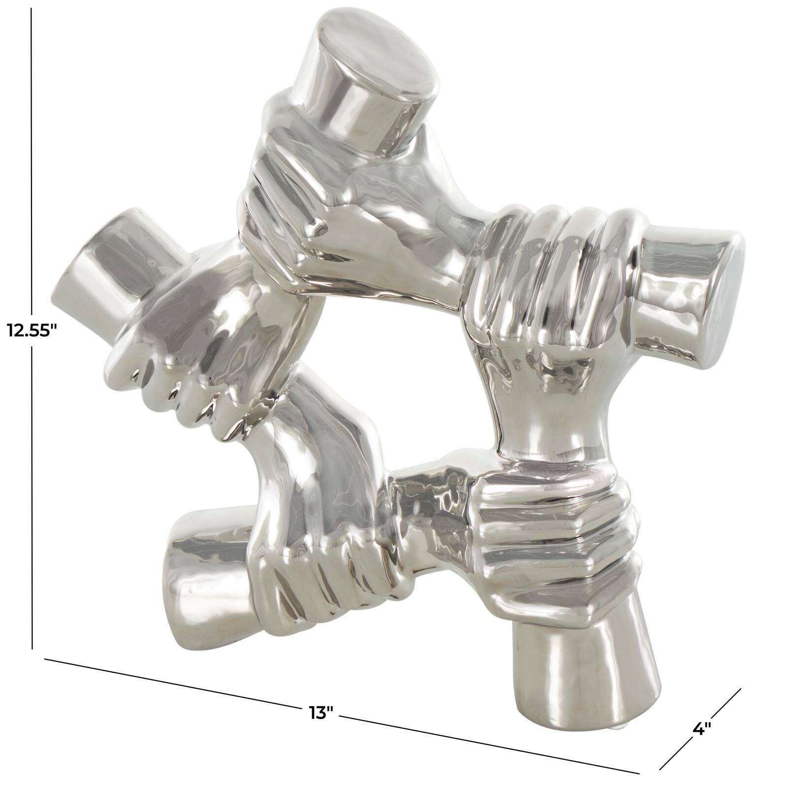 12.5" Silver Ceramic Hands Gripping Sculpture