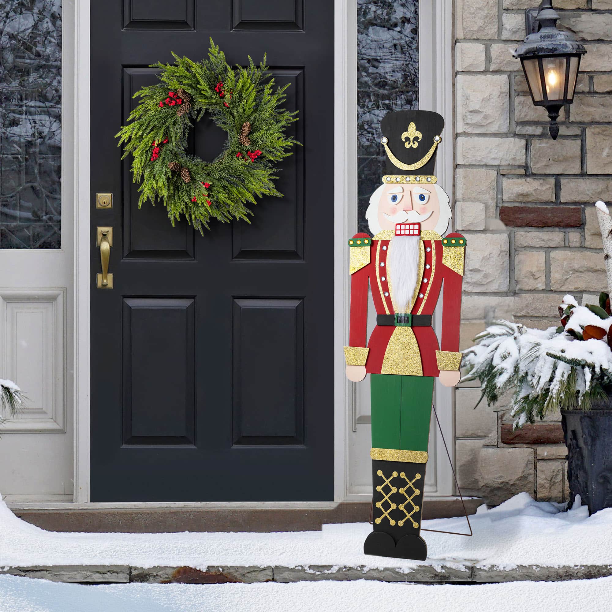 Glitzhome&#xAE; 60&#x22; Christmas Wooden Traditional Nutcracker Porch Decor