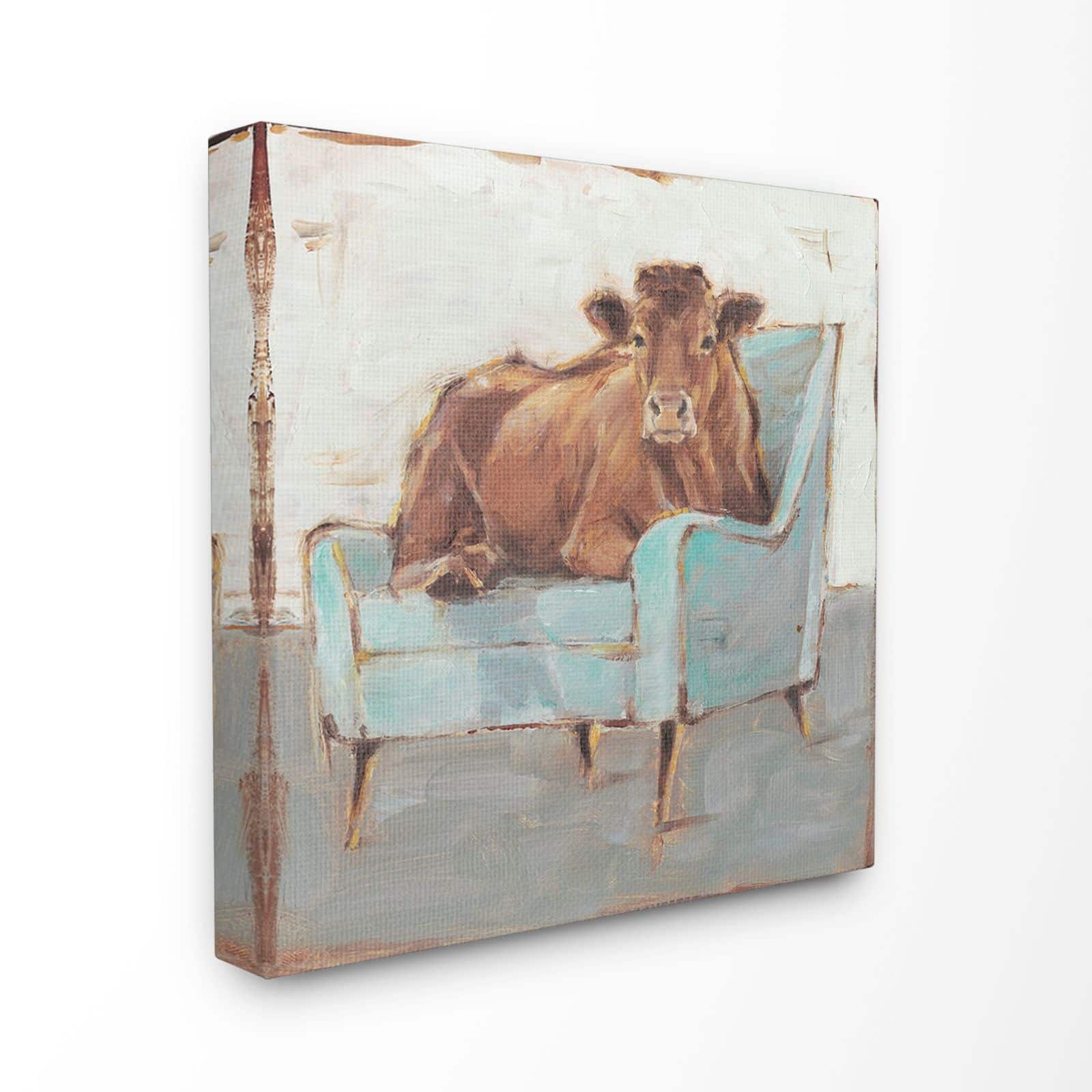 Stupell Industries Brown Bull on Blue Couch Canvas Wall Art