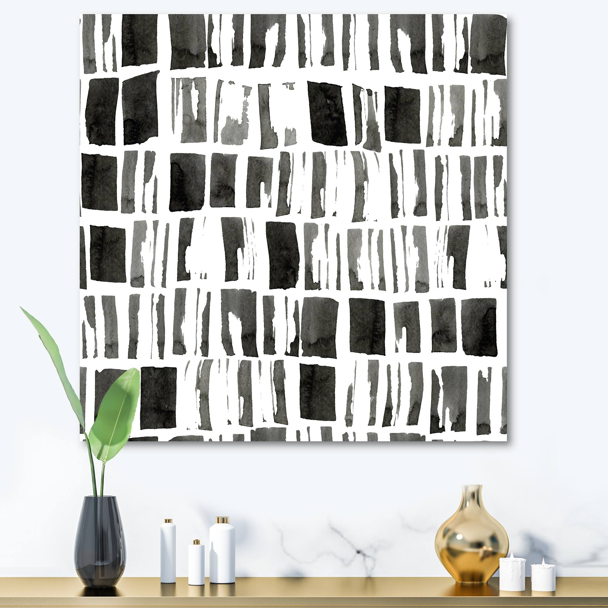 Designart - Abstract Monochrome Bricks - Modern Canvas Wall Art Print