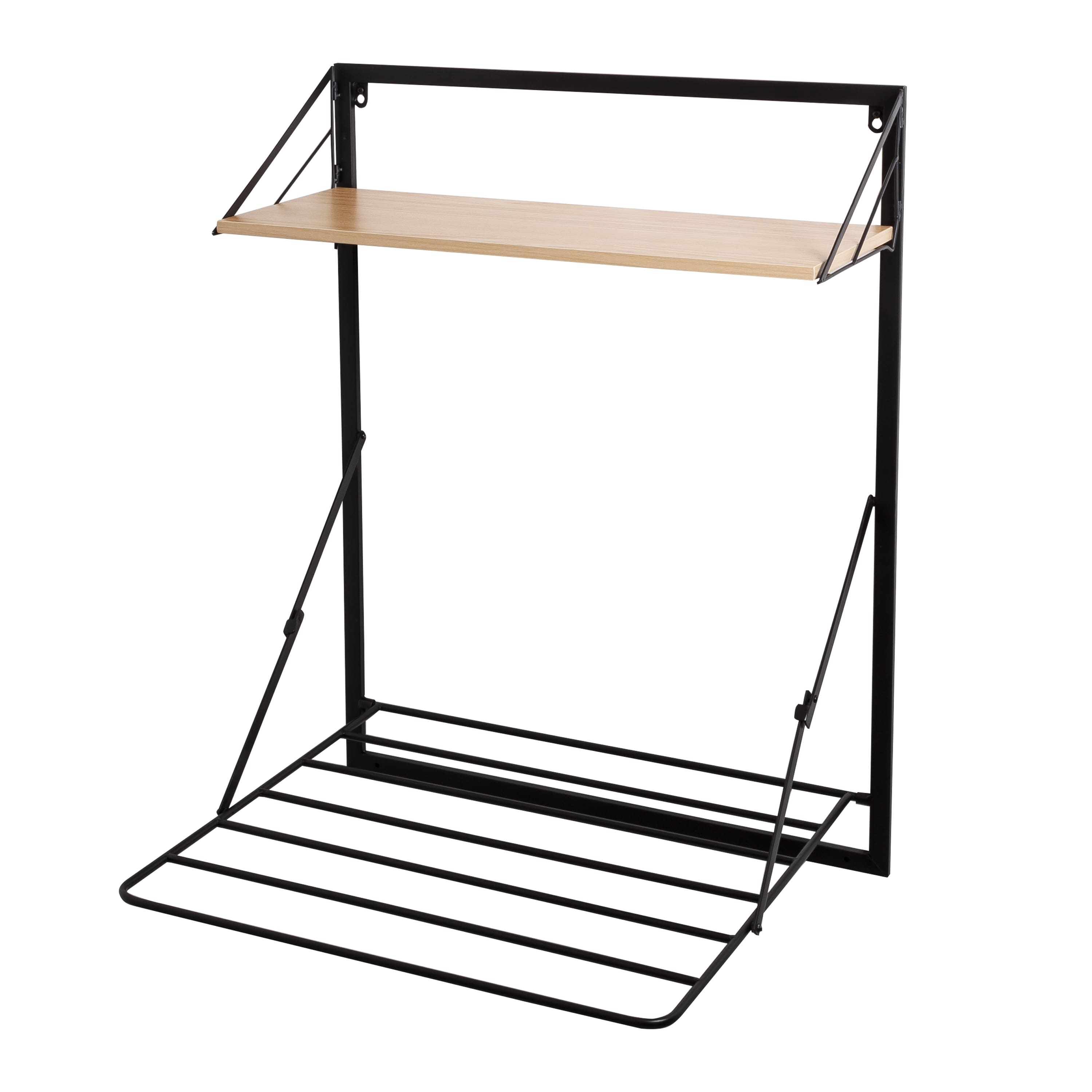 Honey Can Do Black &#x26; Maple Wall Mounted Drying Rack with Shelf