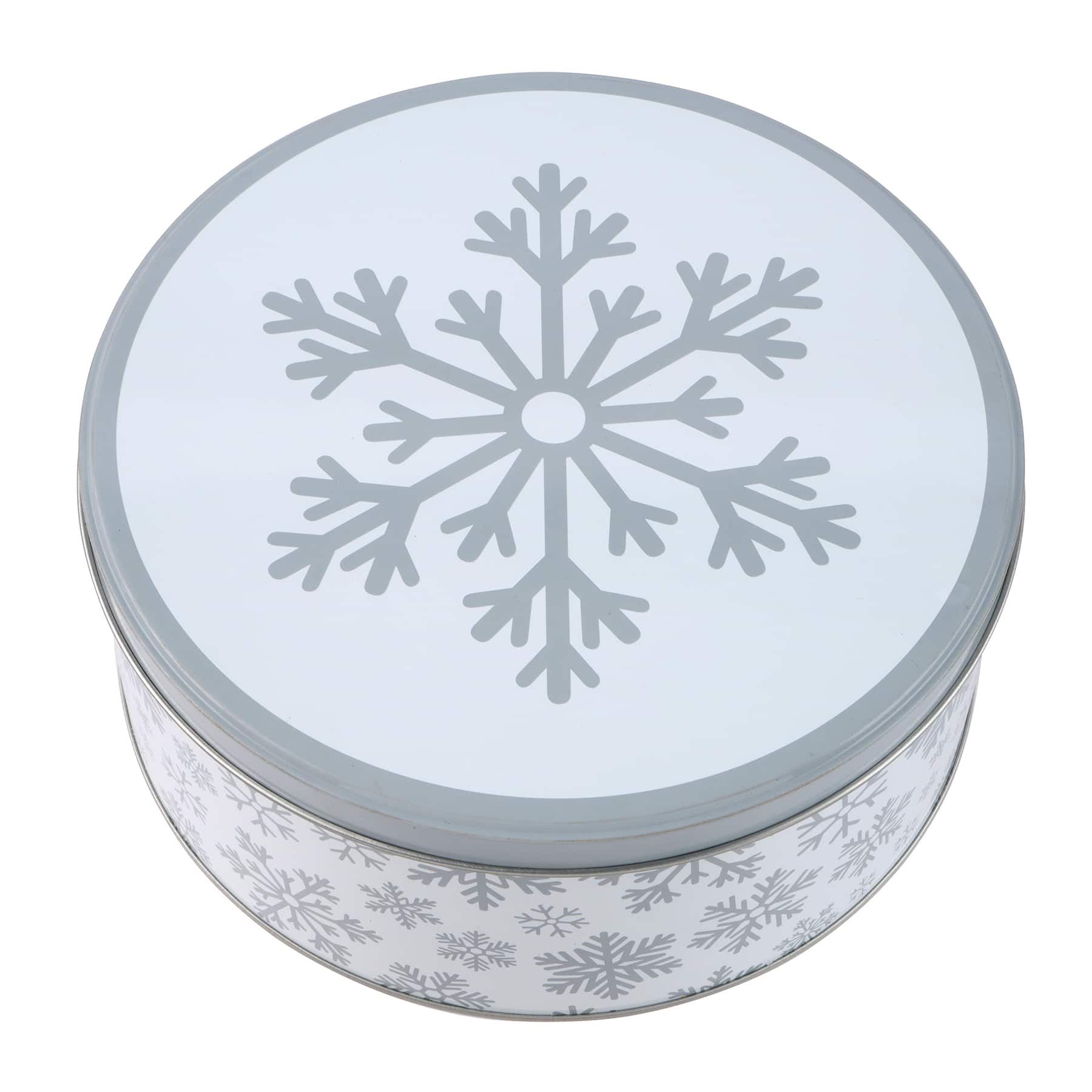 Snowflakes Round Christmas Tin by Makery™