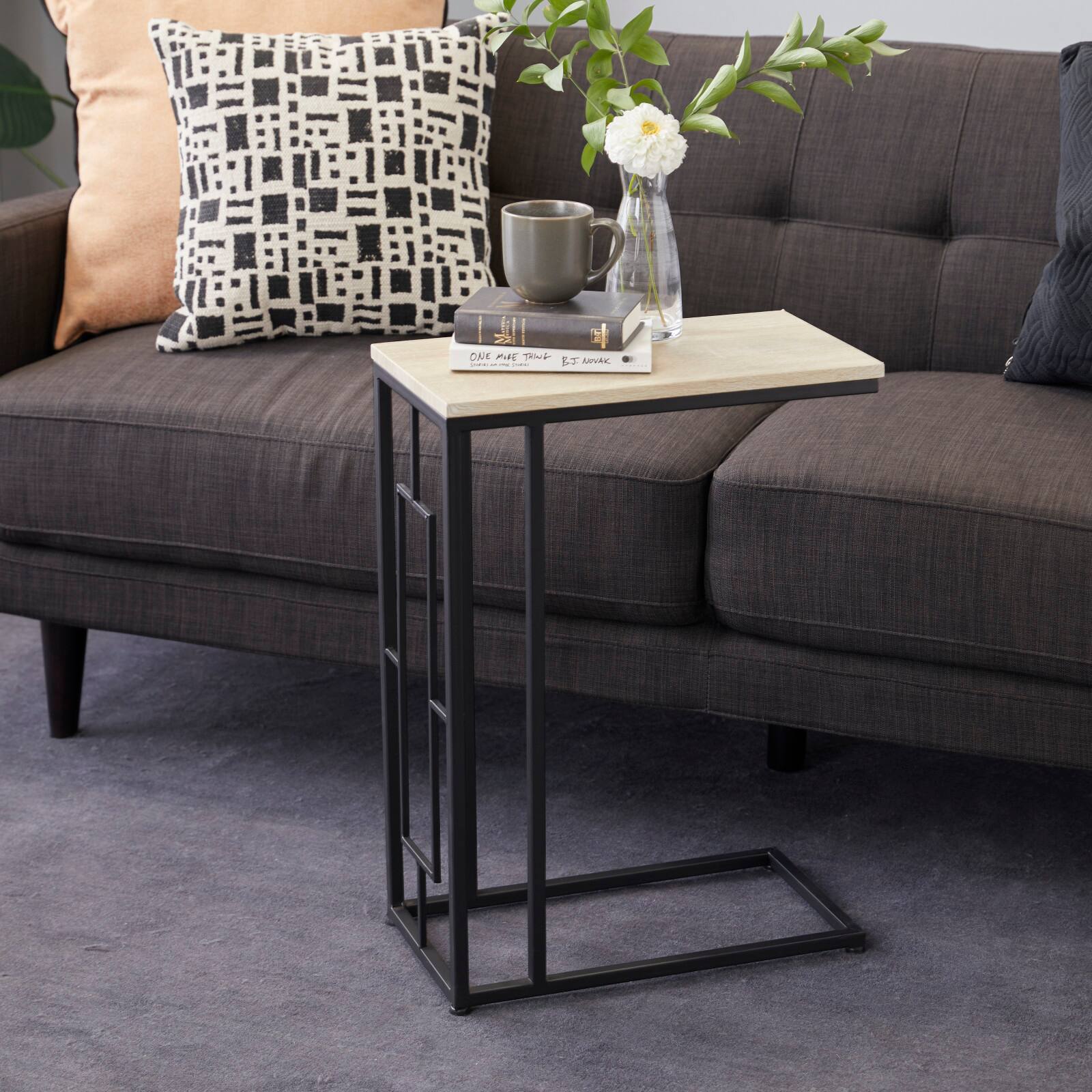 Black Iron & Wood Contemporary Accent Table