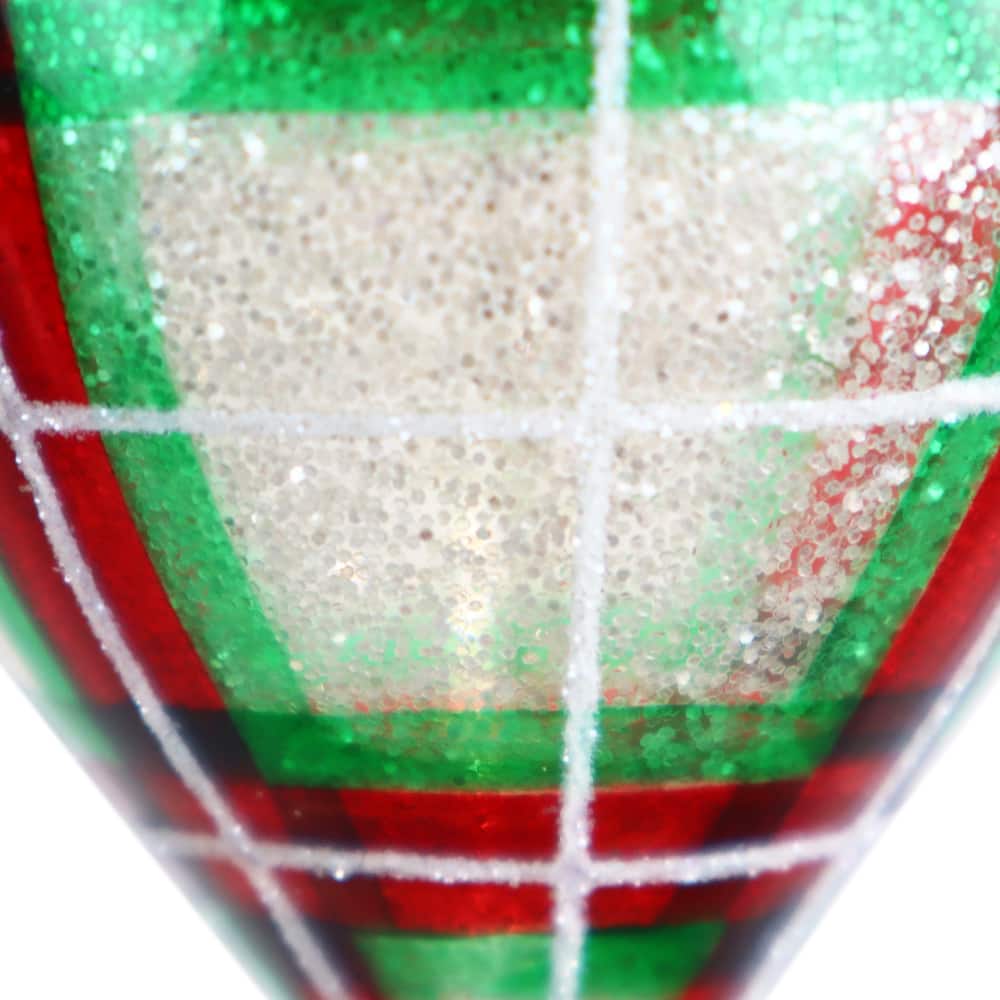 5.75&#x22; Red &#x26; Green Glitter Plaid Glass Teardrop Ornament by Ashland&#xAE;