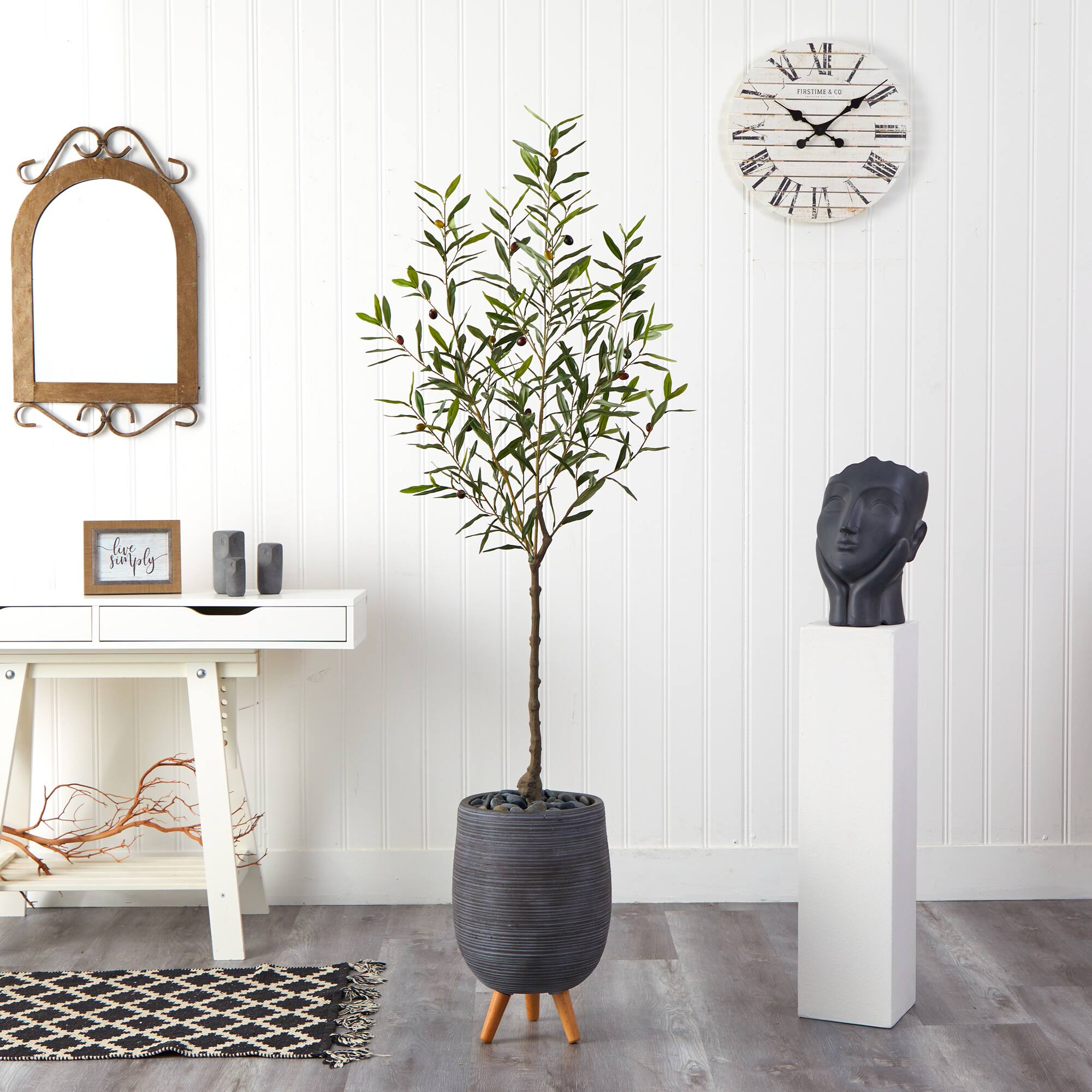 6ft. Olive Artificial Tree in Gray Planter with Stand