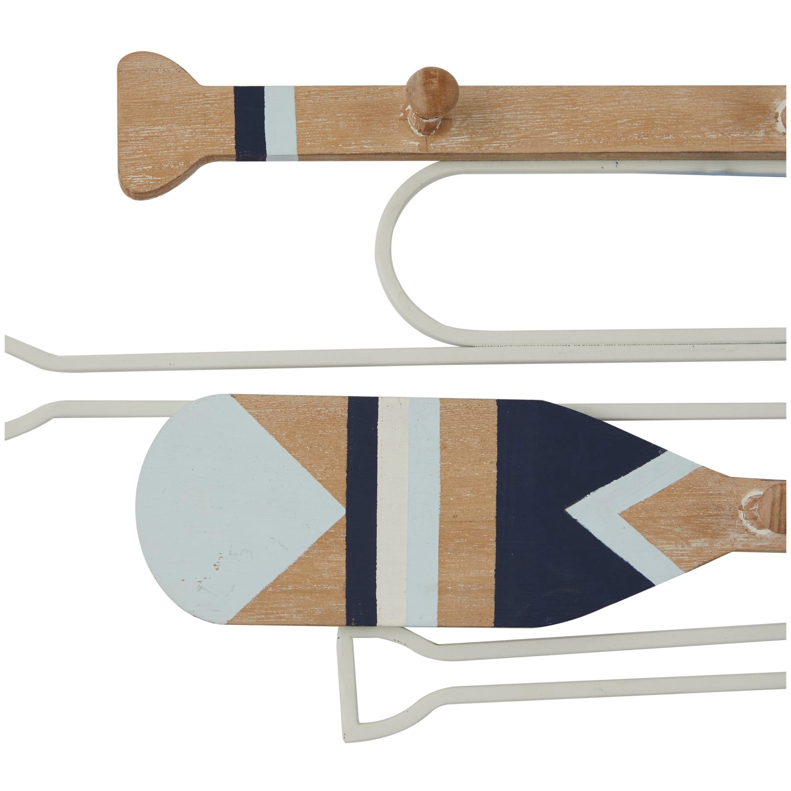 Light Brown Wood 12 Hangers Paddle Wall Hook with Stripe Patterns Set of 2 30&#x22;, 29&#x22;