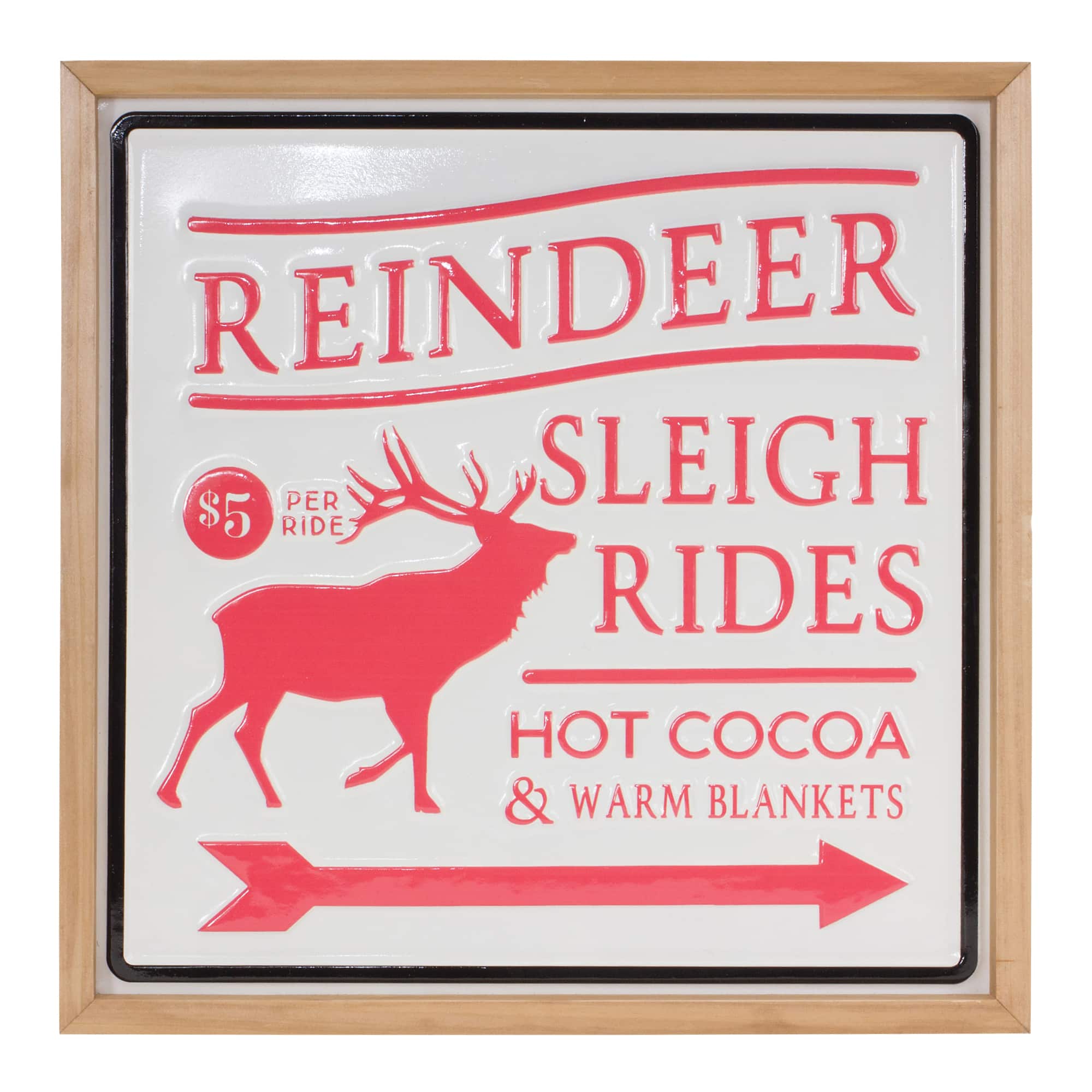 Red & White Reindeer Sleigh Rides Wall Sign