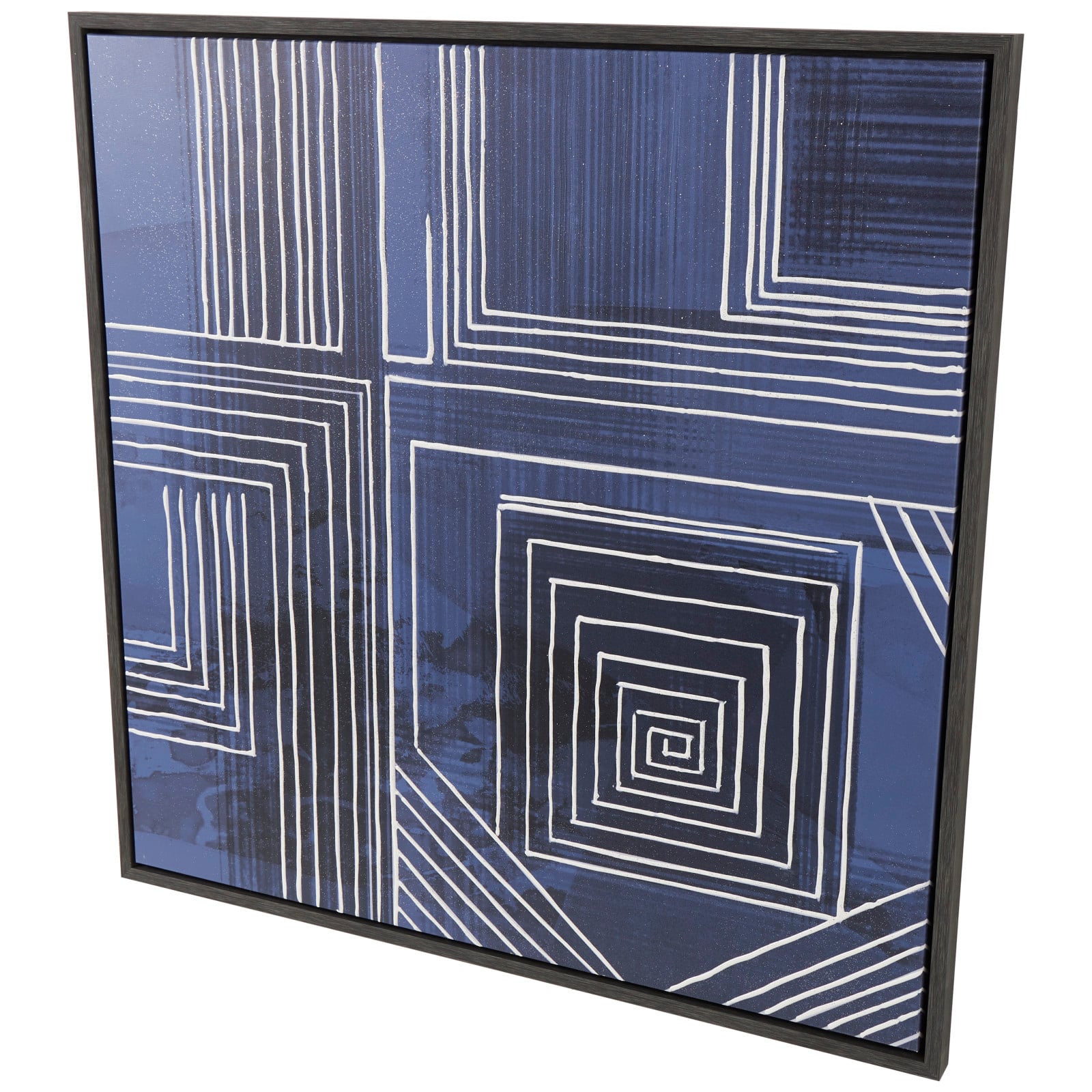 40" x 40" Blue Canvas Geometric Framed Wall Art with White Square Outlines