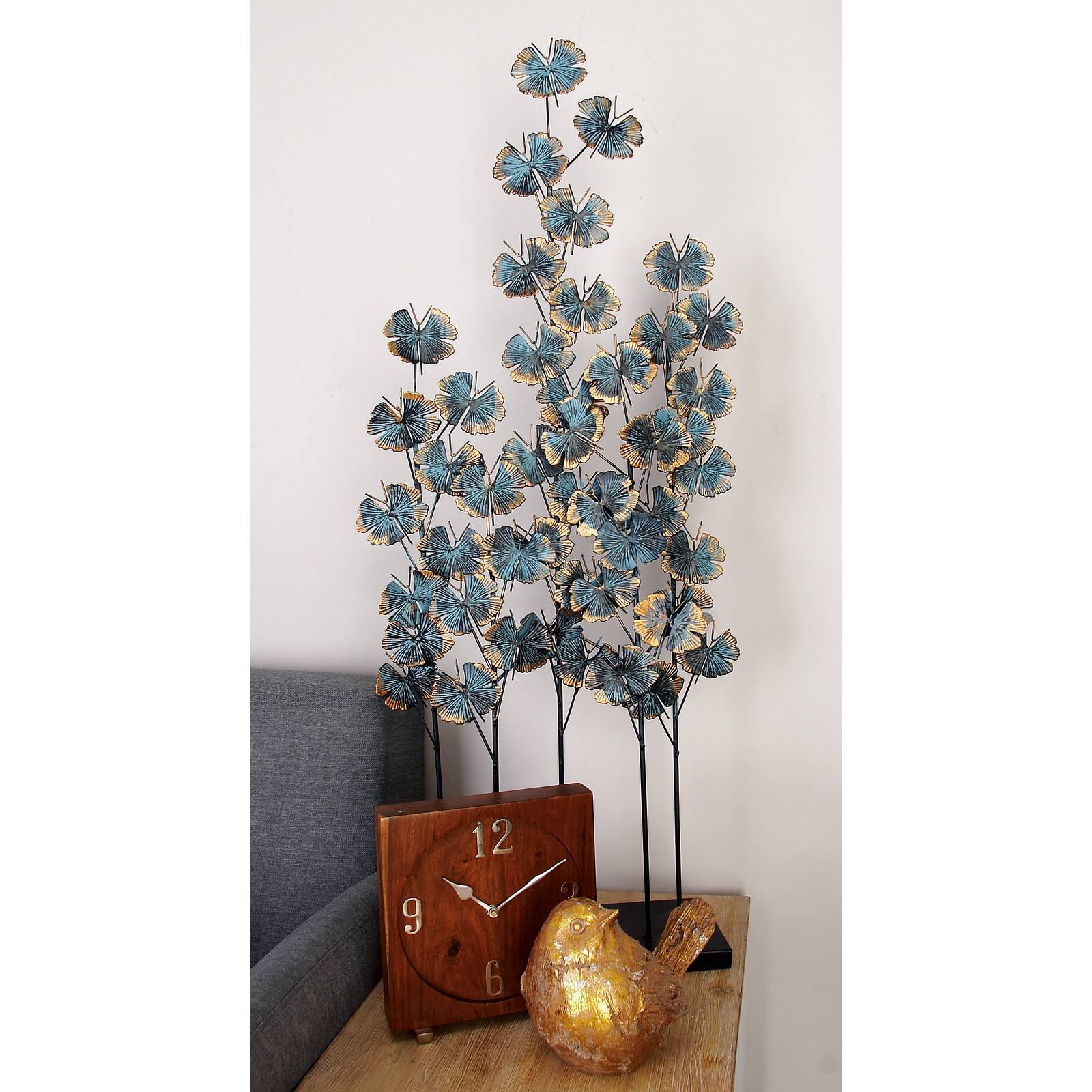 37&#x22; Turquoise Metal Contemporary Nature Sculpture