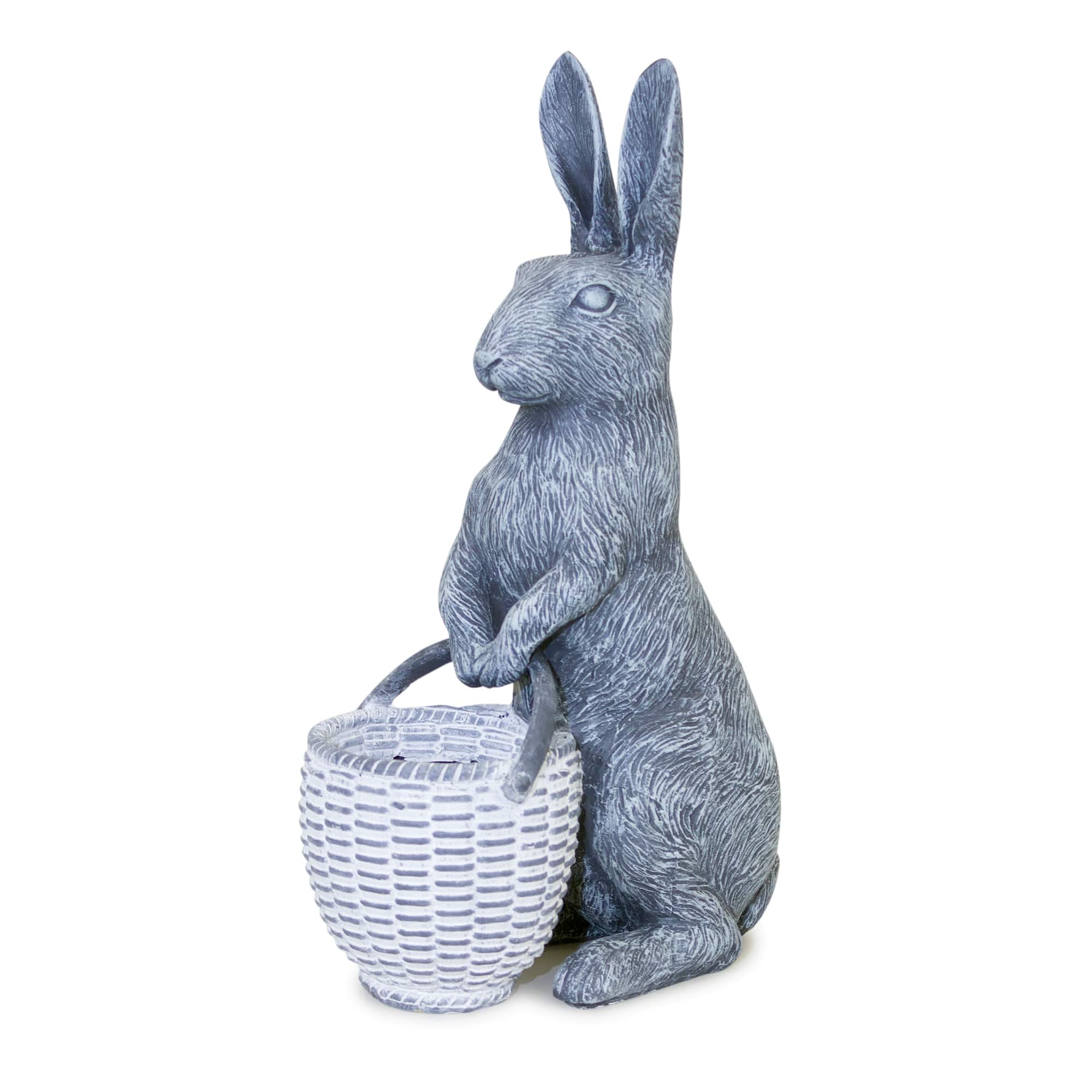 10.5&#x22; Standing Rabbit Figurine with Basket Accent