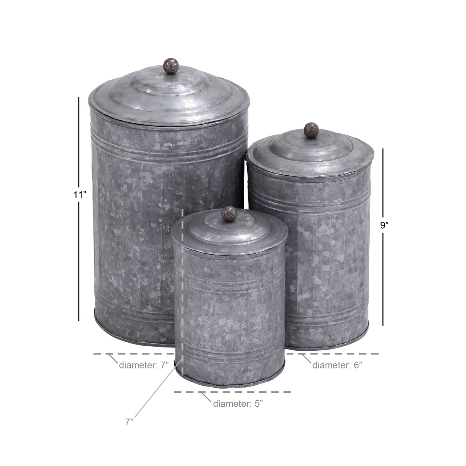 Gray Farmhouse Decorative Metal Cannister Set