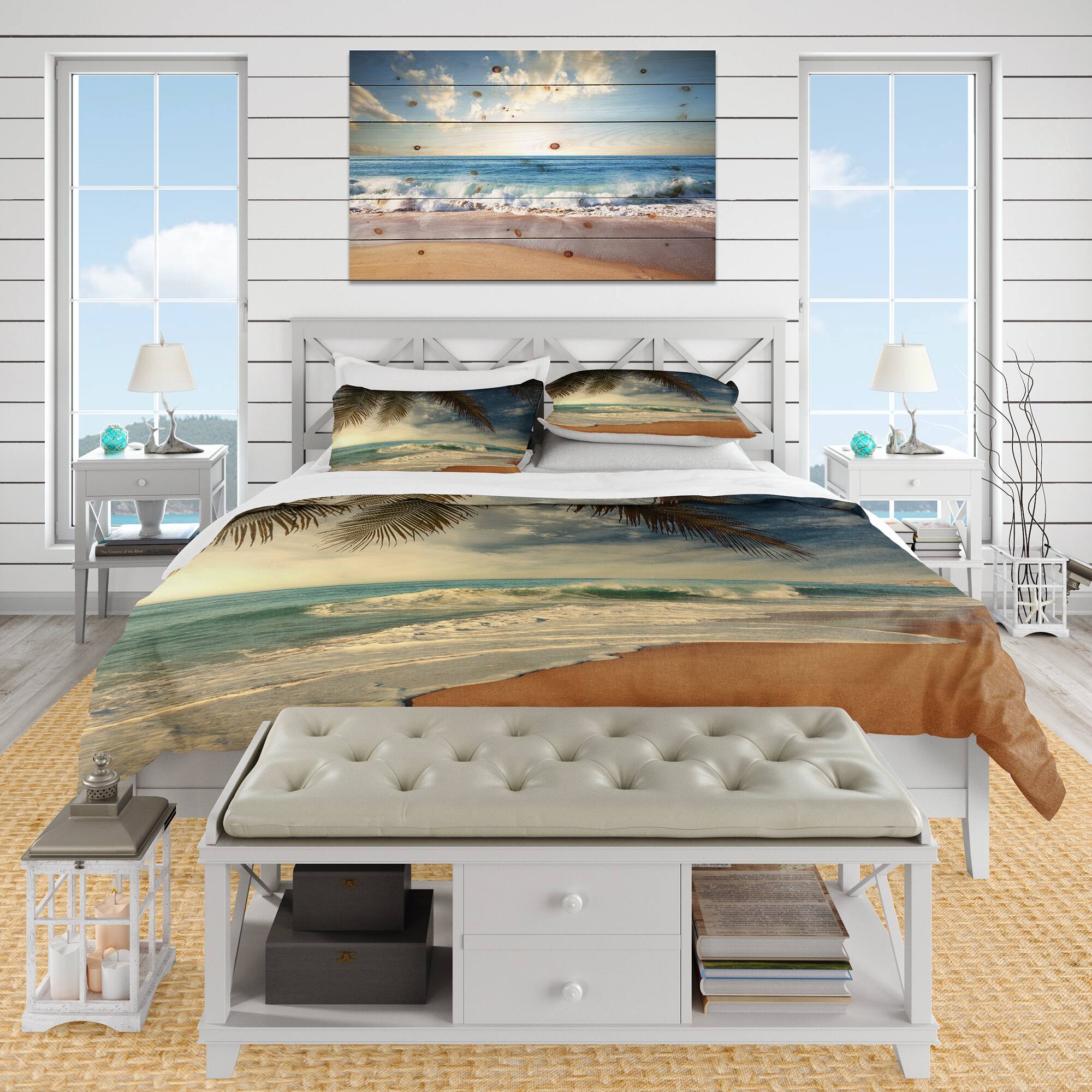 Designart &#x27;Beautiful Tropical Beach with Palms&#x27; Beach Bedding Set - Duvet Cover &#x26; Shams