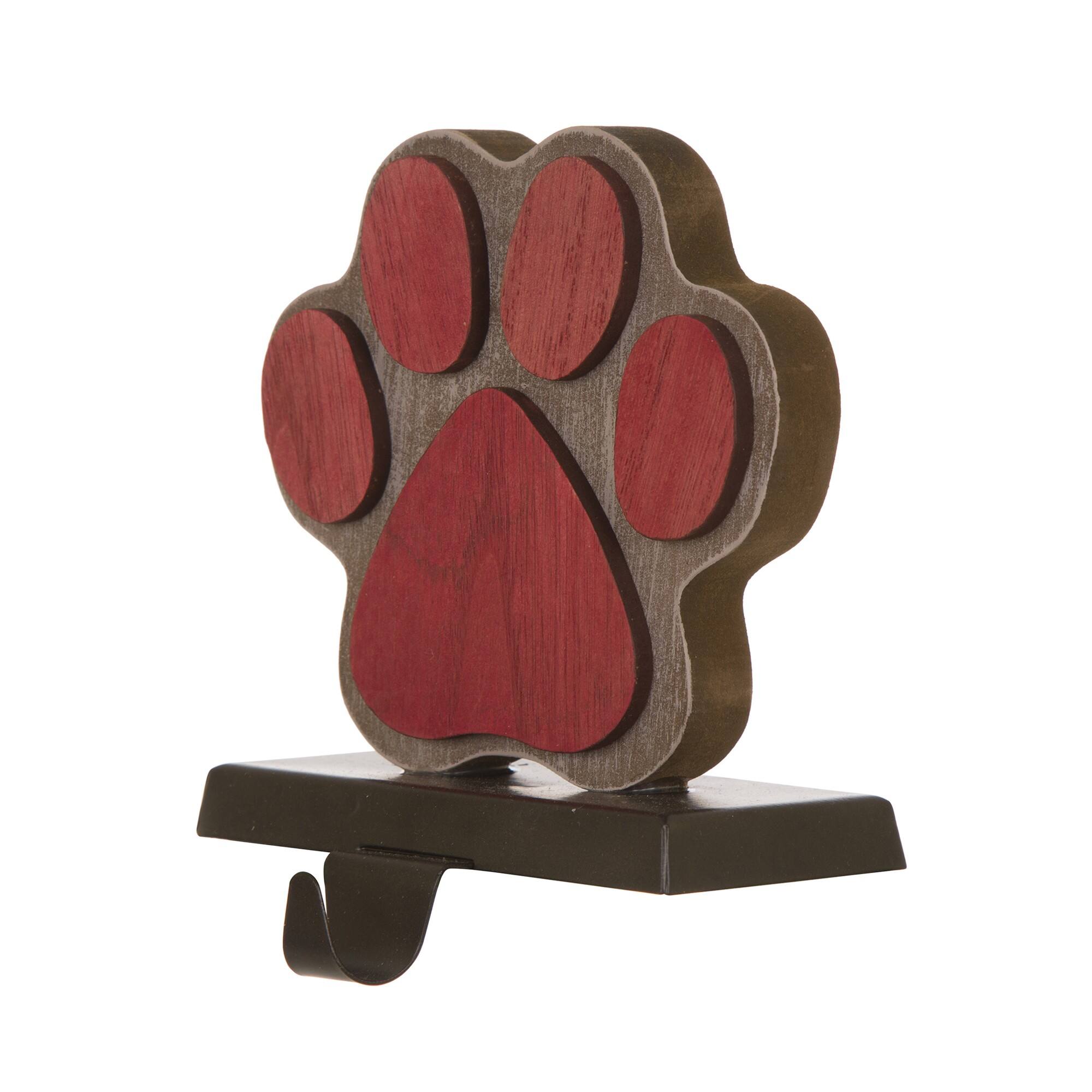 Glitzhome&#xAE; 6.3&#x22; Red &#x26; Brown Paw Stocking Holder