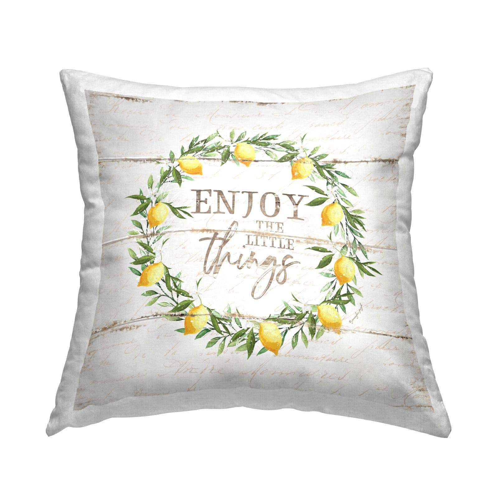Stupell Industries Enjoy Little Things Rustic Country Lemon Wreath Throw Pillow, 18" x 18"