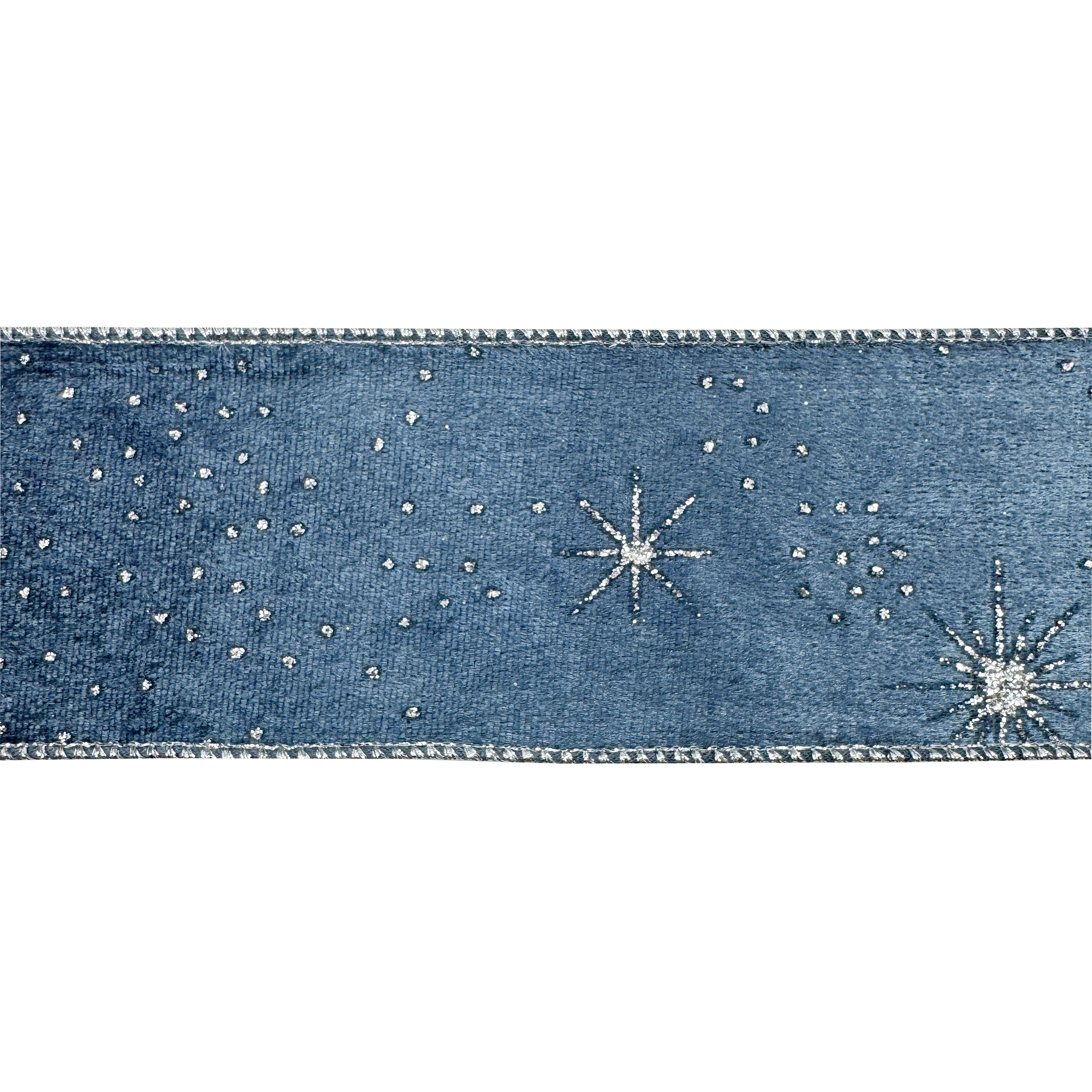 2.5" x 80ft. Silver Starburst on Navy Wired Velvet Jumbo Ribbon by Celebrate It®