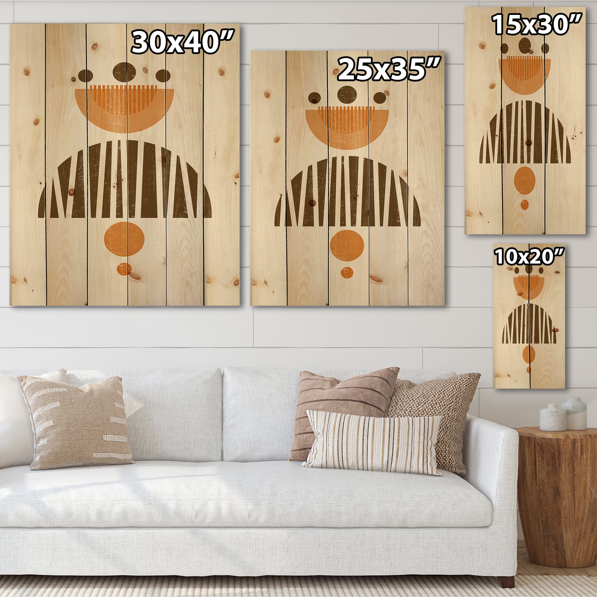 Designart - Abstract Minimal Sun and Moon In Earth Tones IV - Modern Print on Natural Pine Wood