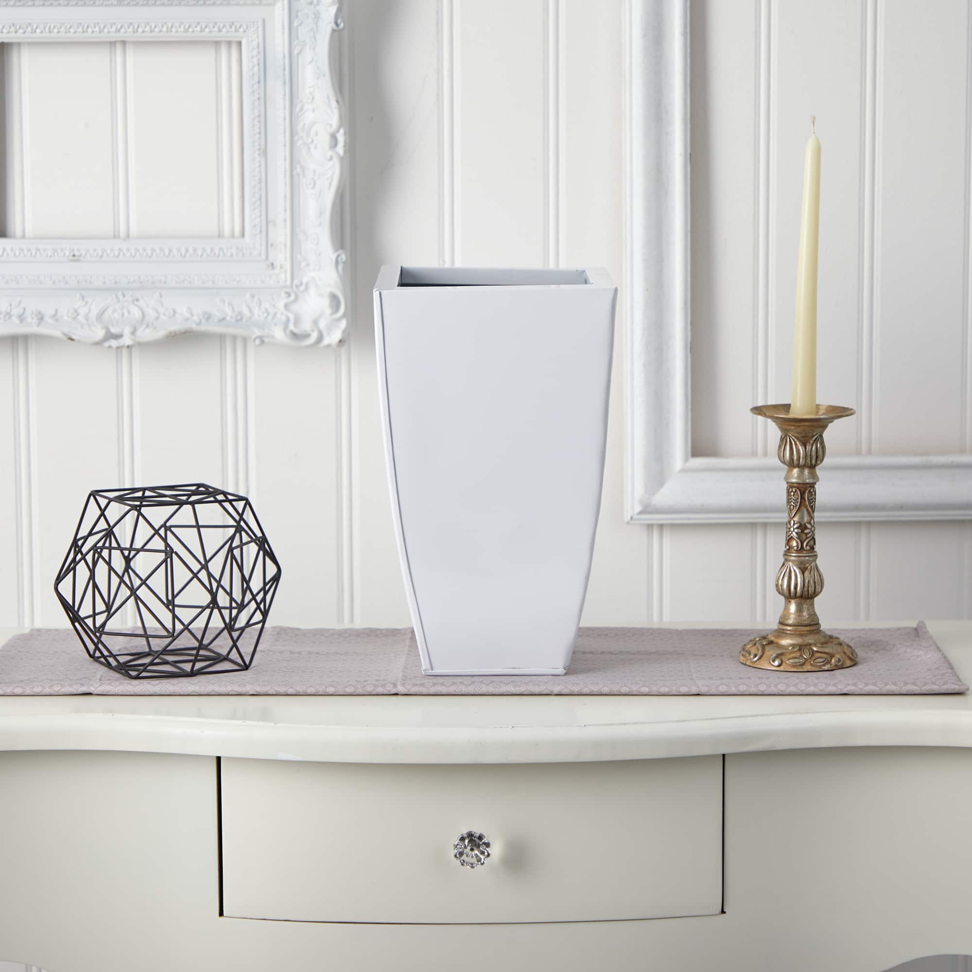 13" White Tapered Square Metal Planter